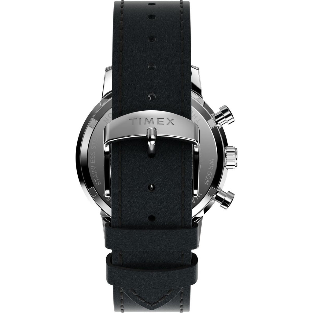 Timex Marlin Chronograph Tachymeter 40mm Panda Dial Black Leather Men's Watch | Timex TW2W10300UJ