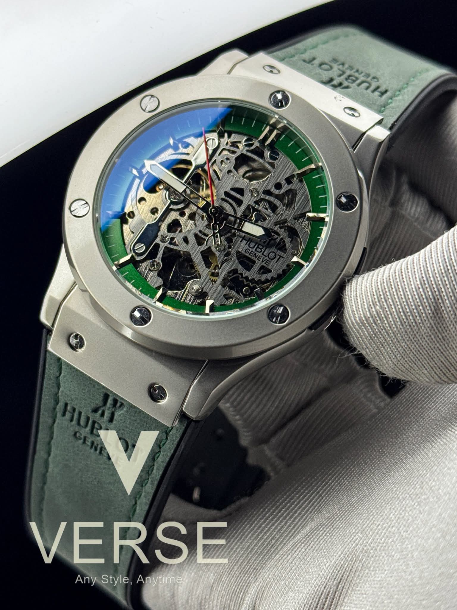Hublot Automatic Palm - Green Belt Silver Case Openworked Green Dial AA - VERSE - 