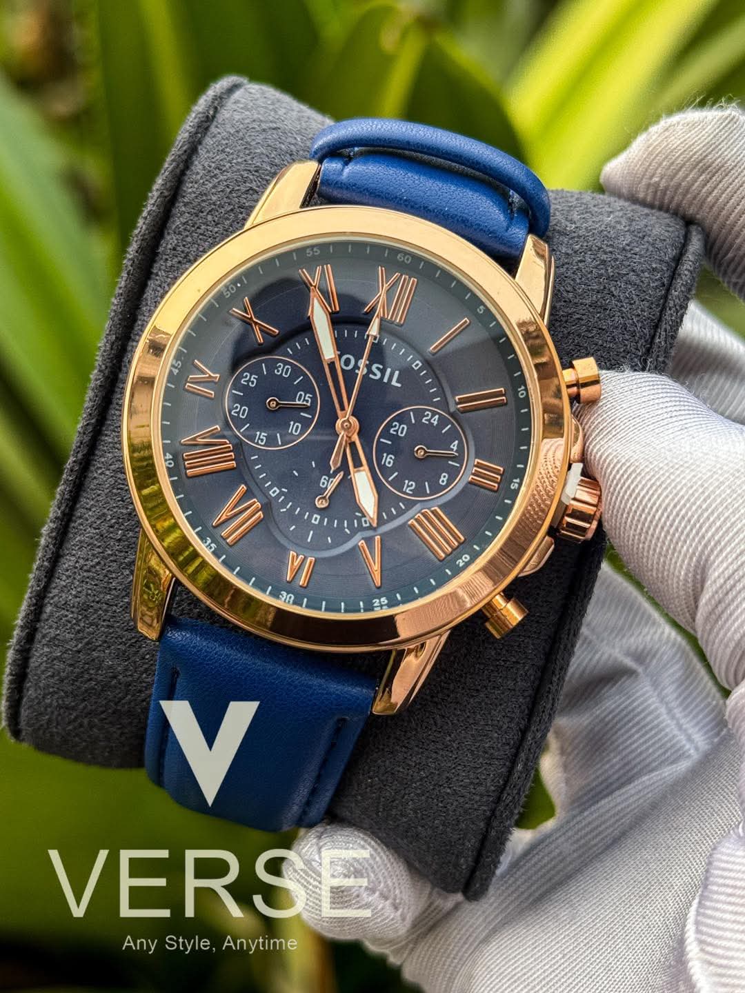 Fossil Grant Chronograph Blue Belt Rose Gold Case AA - VERSE - 
