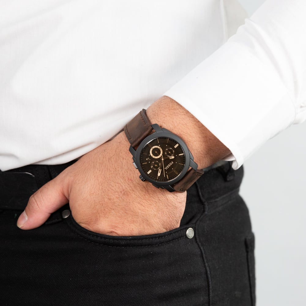 Fossil FS4656 Mid - Size Chronograph Black Dial Brown Leather Men’s Watch| Fossil FS4656 - VERSE - 