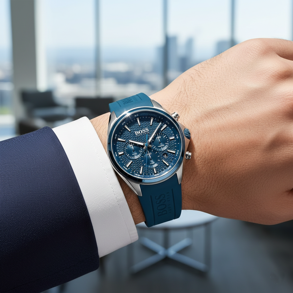 Hugo Boss Distinct Chronograph Petrol Blue Dial Blue Silicone Men's Watch | Hugo Boss 1513856