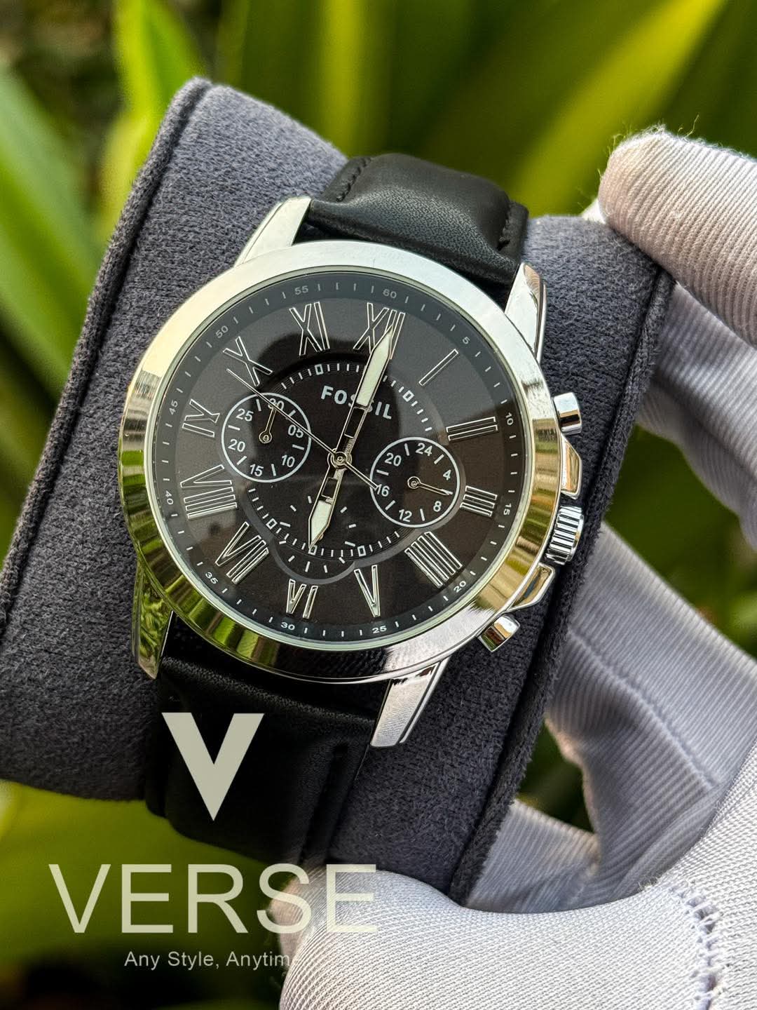 Fossil Grant Chronograph Black Belt Silver Digits AA - VERSE - 