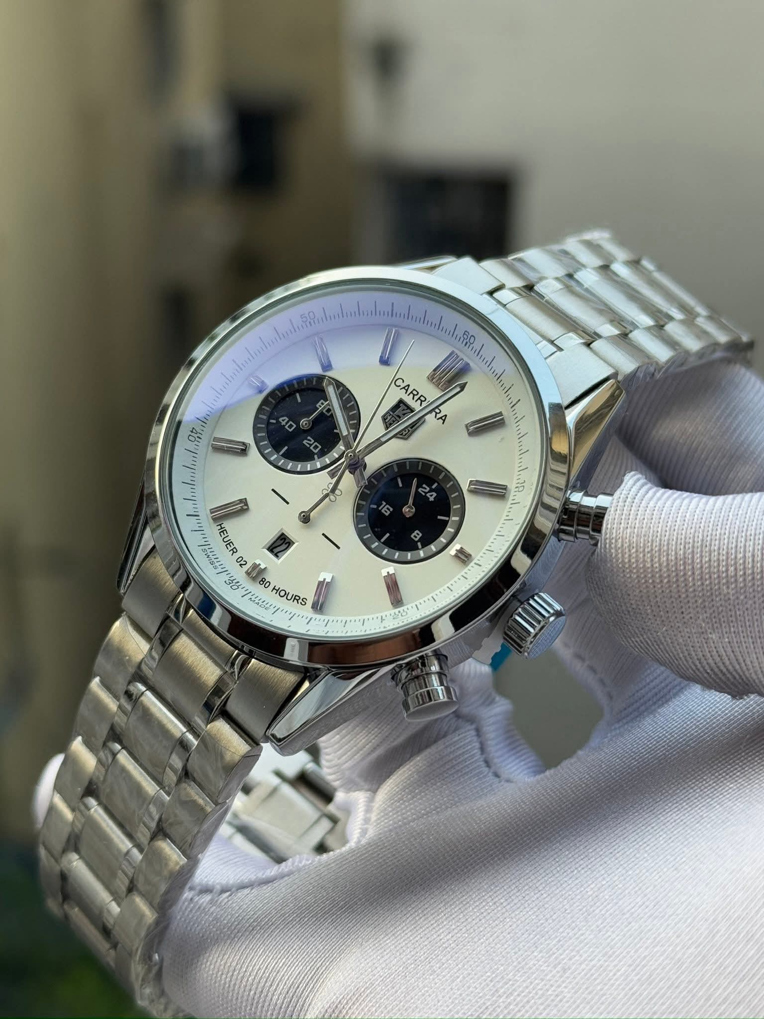 TAG Heuer Carrera 02 Chronograph Silver Chain Panda Dial AA - VERSE - 