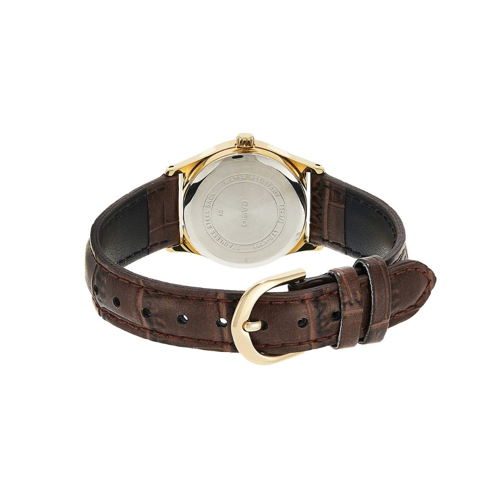 Casio LTP-V006GL-9BUDF Day-Date Gold-Tone Champagne Dial Brown Leather Women's Watch | Casio LTP-V006GL-9BUDF