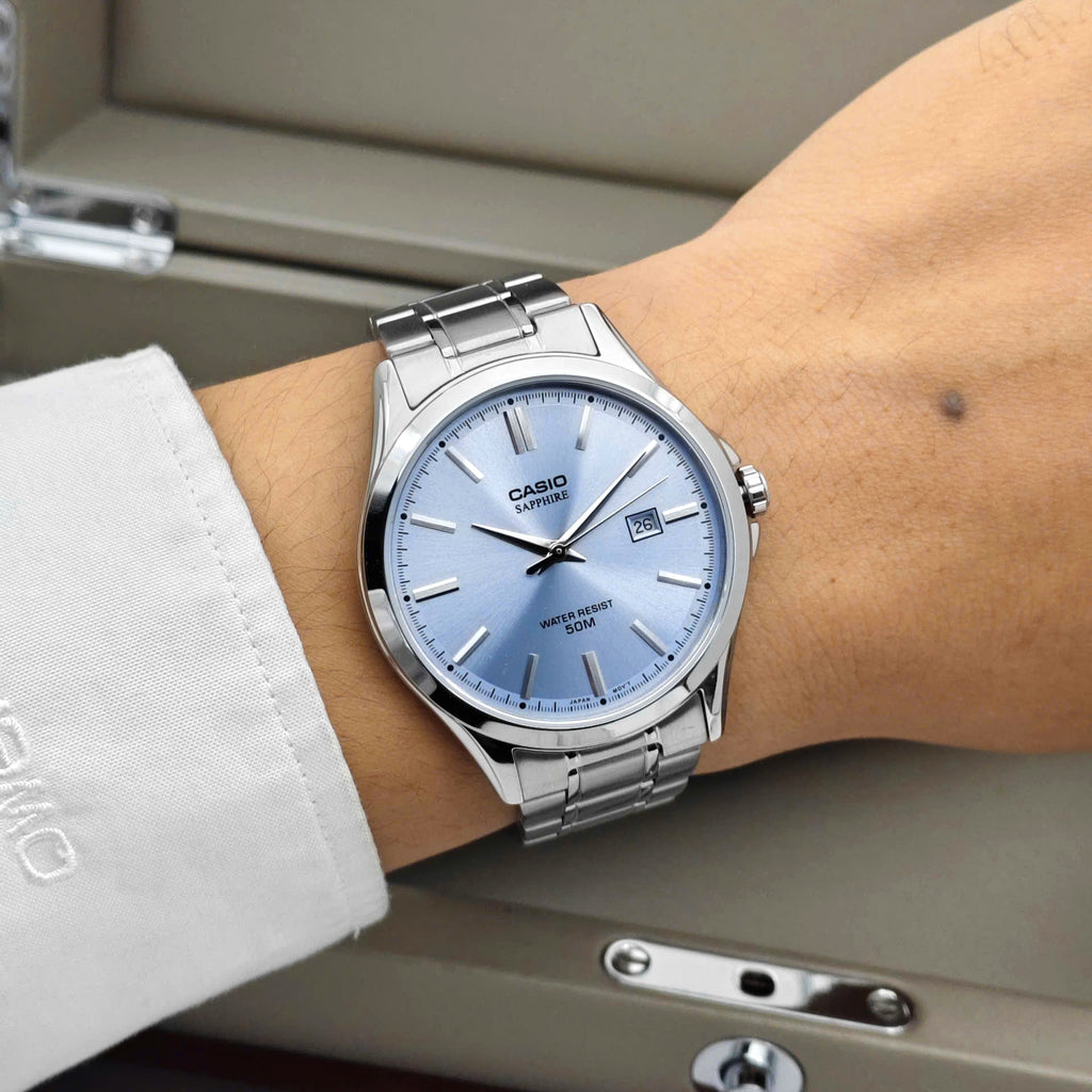 Casio MTS - 115D - 2A2V Sapphire Ice Blue Dial Men's Stainless Steel Watch | Casio MTS - 115D - 2A2V - VERSE - 