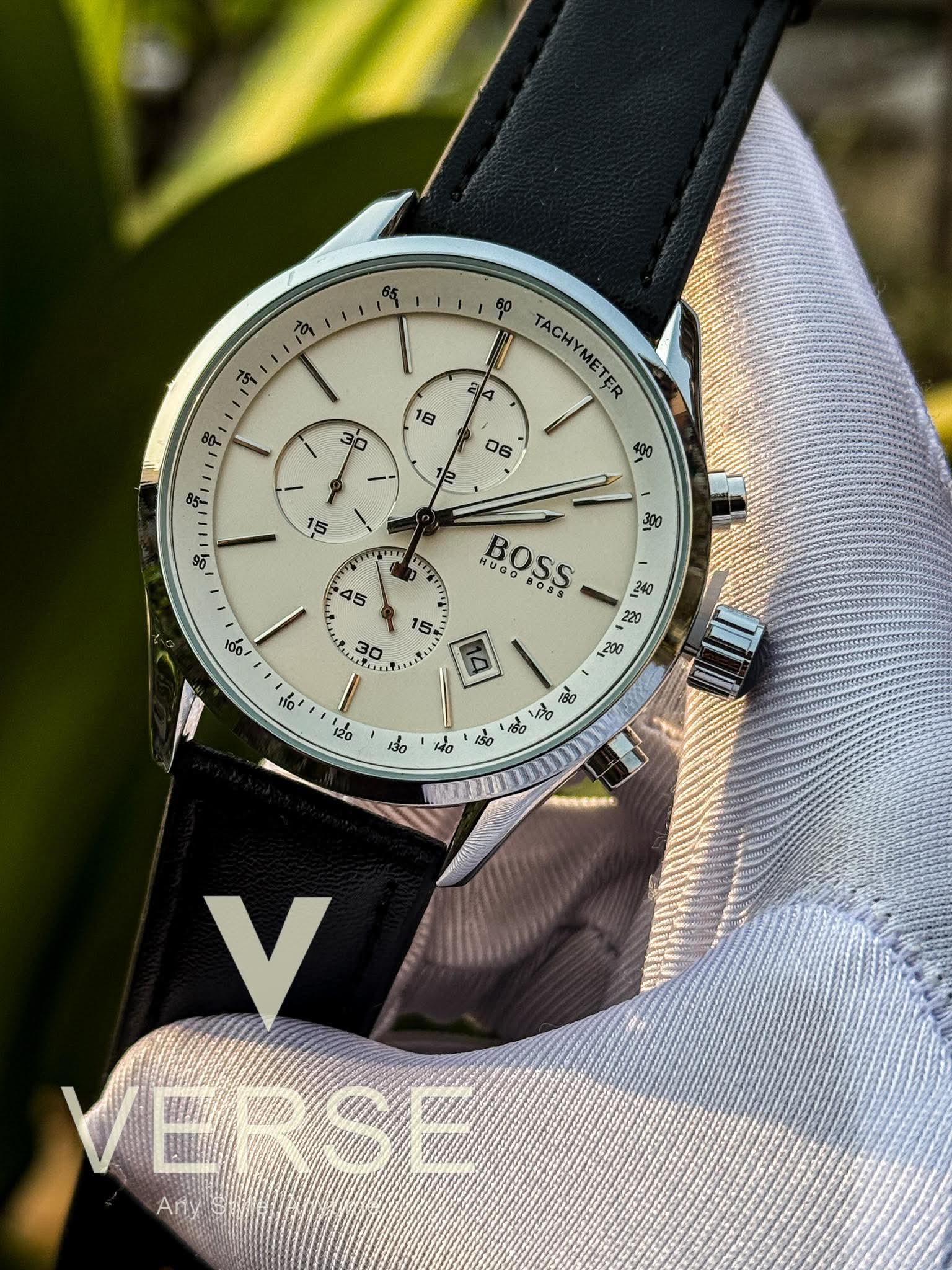 Hugo Boss Grand Prix Chronograph Black Belt White Dial AA - VERSE - 