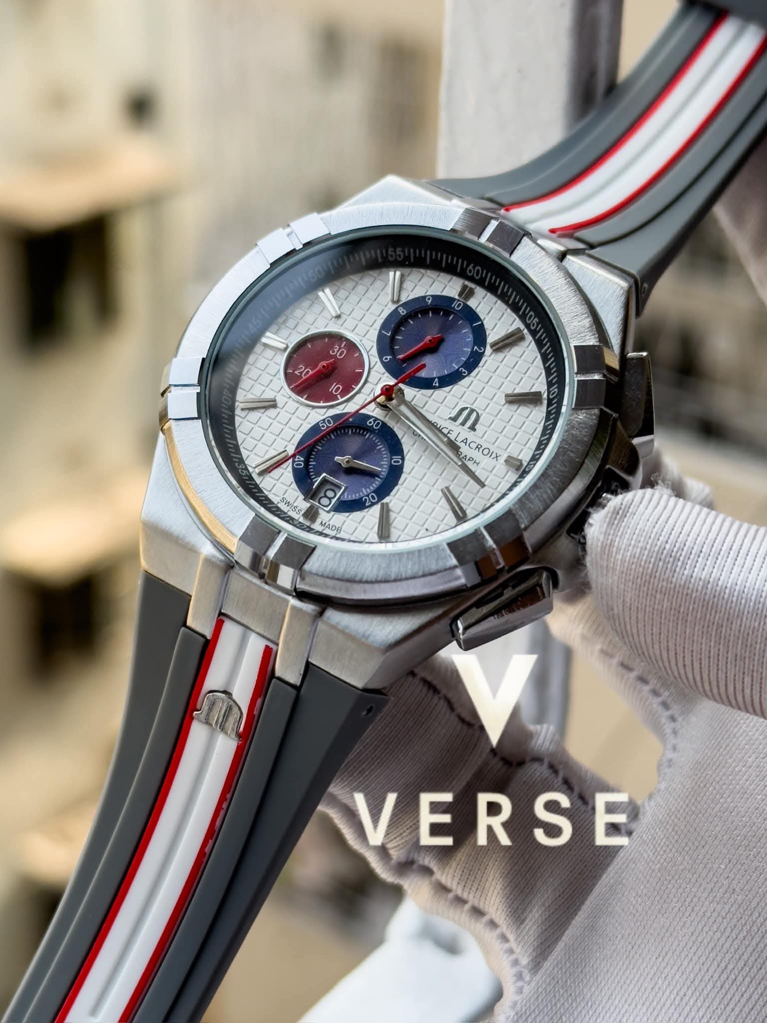 Maurice Lacroix Aikon Chronograph Mahindra Racing Edition Grey Red Belt AA - VERSE - 