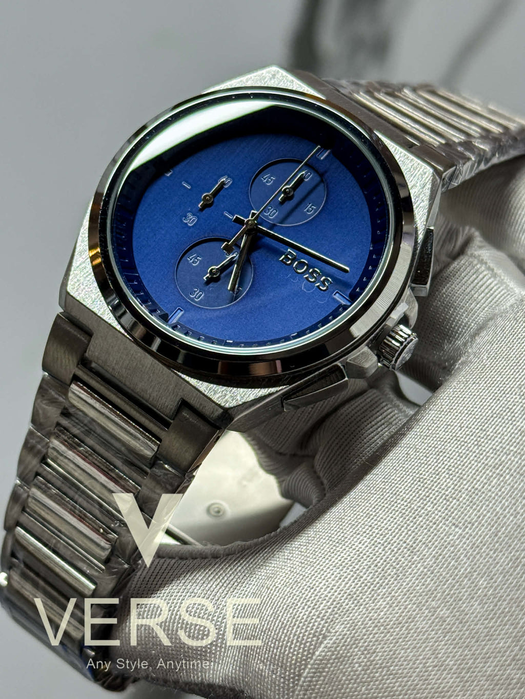 BOSS Steer Chronograph Stainless Steel Watch – Blue Dial AA - VERSE - 