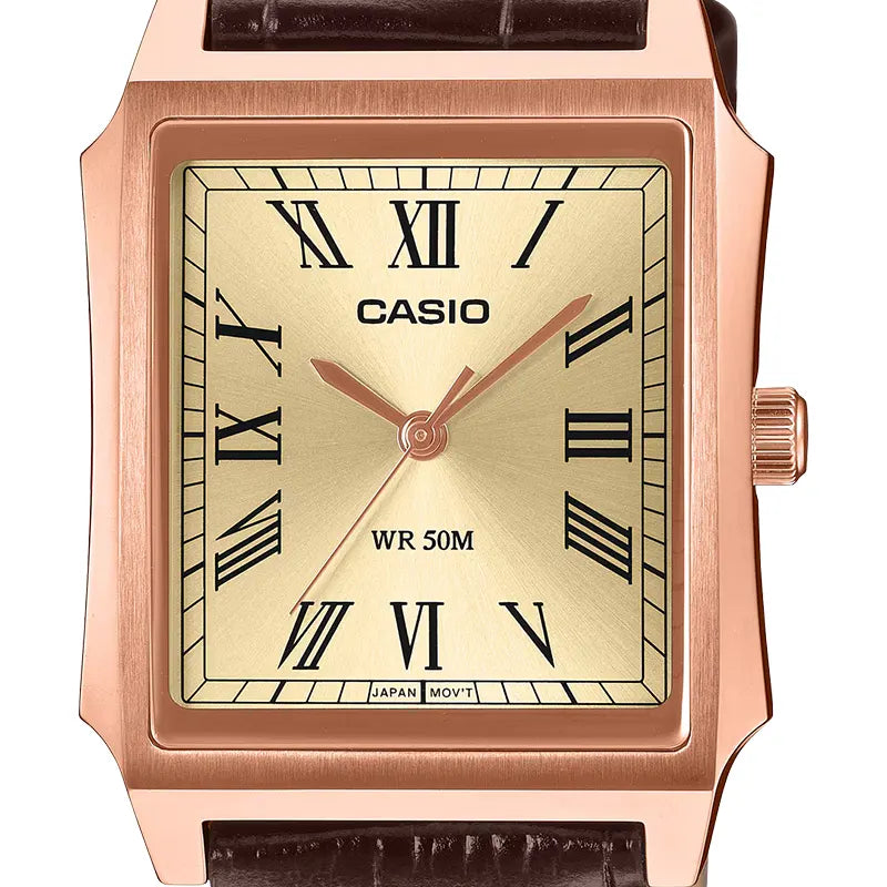 Casio MTP-B190RGL-9BVDF Champagne Dial Brown Leather Men's Tank Watch | Casio MTP-B190RGL-9BVDF