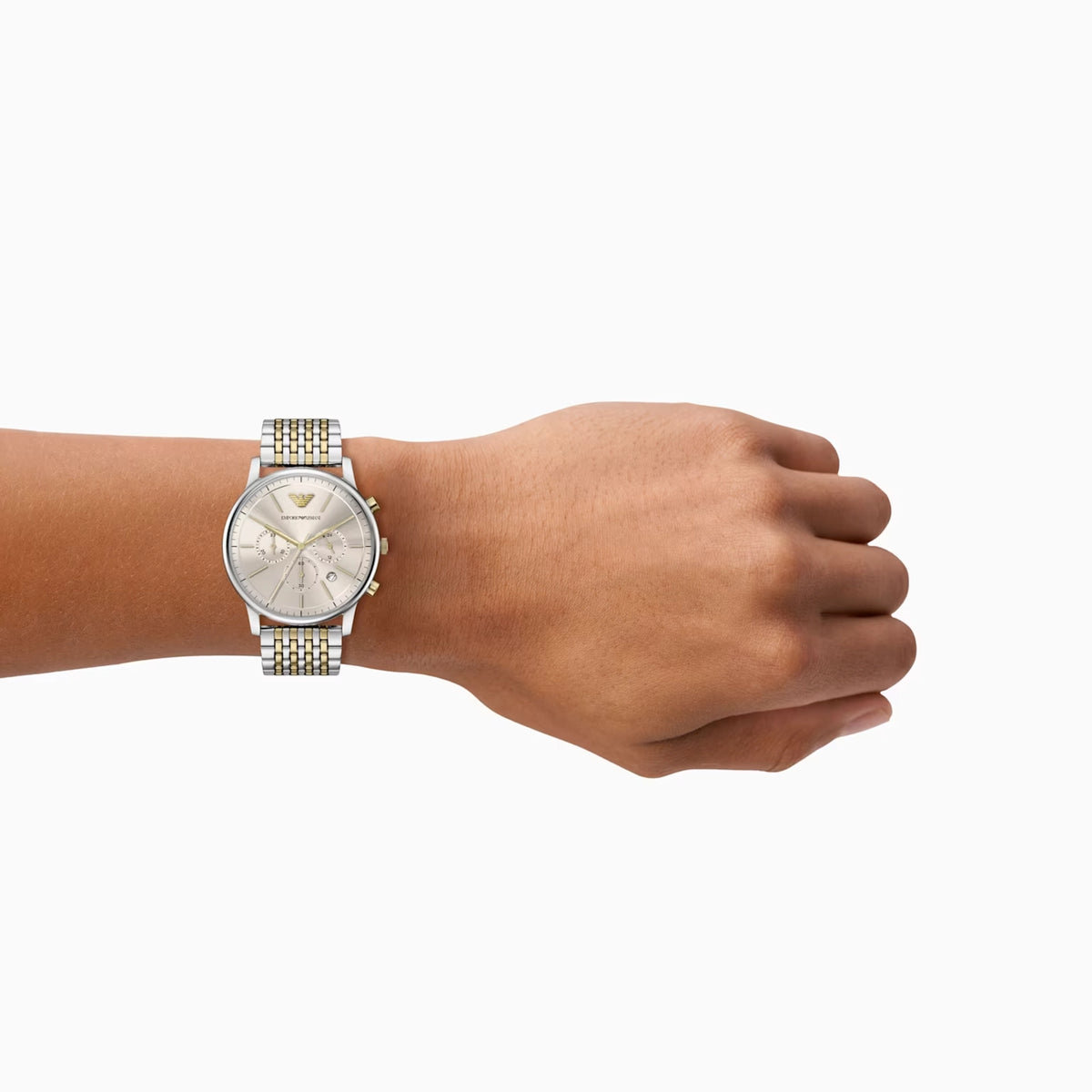 Emporio Armani Minimalist Chronograph Grey Dial Two-Tone Stainless Steel Men's Watch | Emporio Armani AR11773