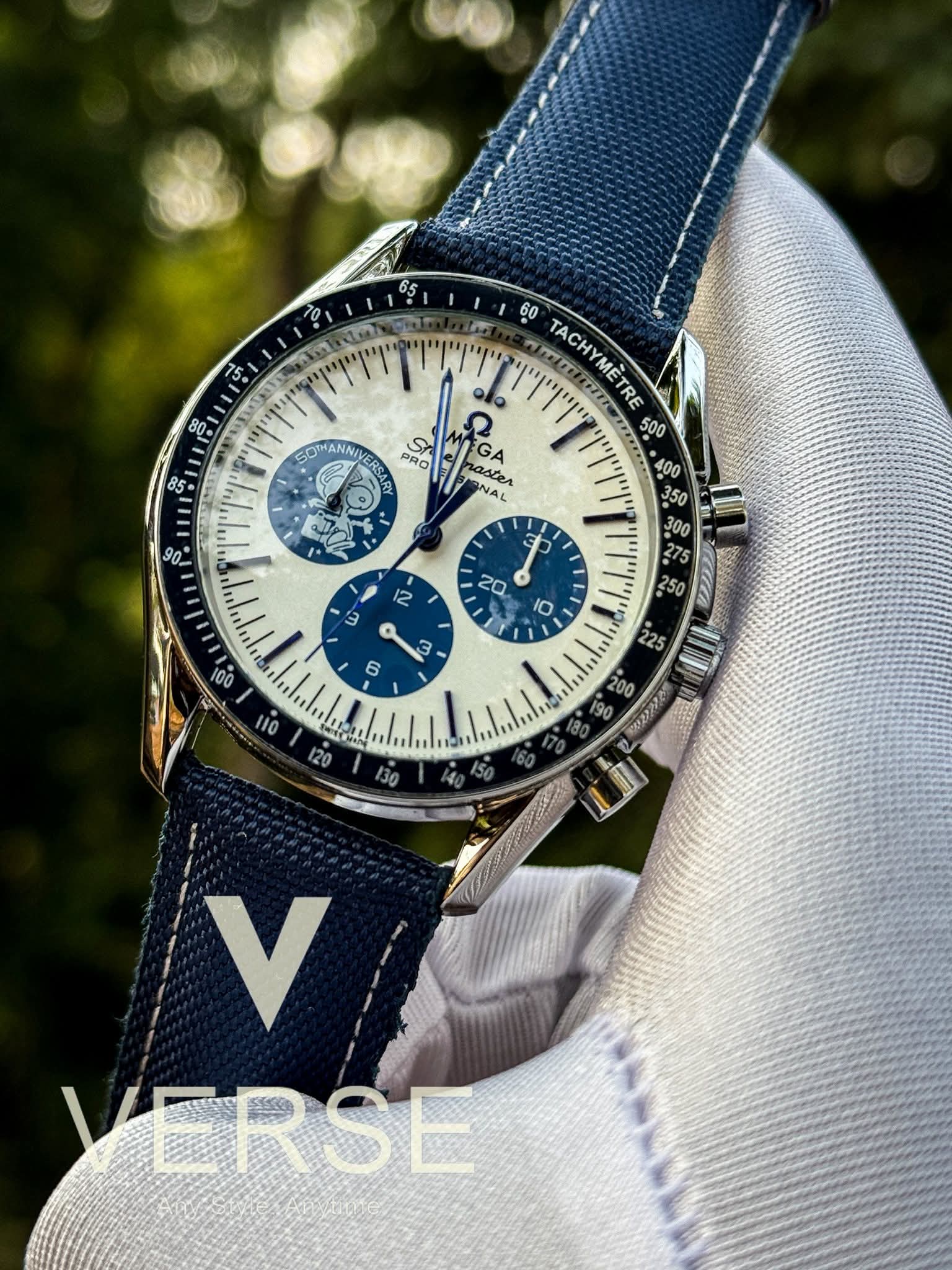Omega Speedmaster “Silver Snoopy Award” 50th Anniversary | Silver - White Dial Blue Nylon Strap AA - VERSE - 