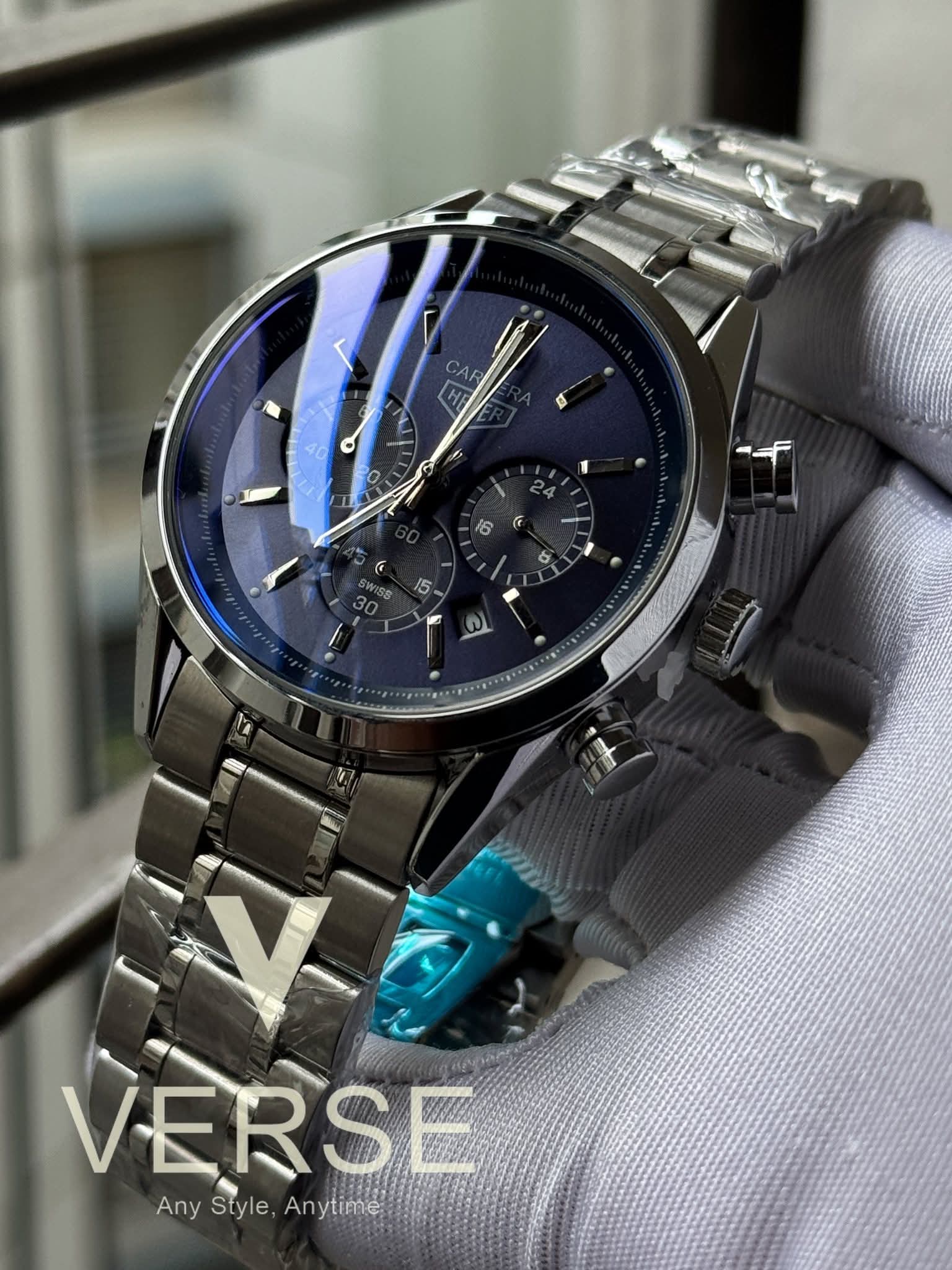 TAG Heuer Carrera Chronograph Silver Chain Blue Dial AA - VERSE - 