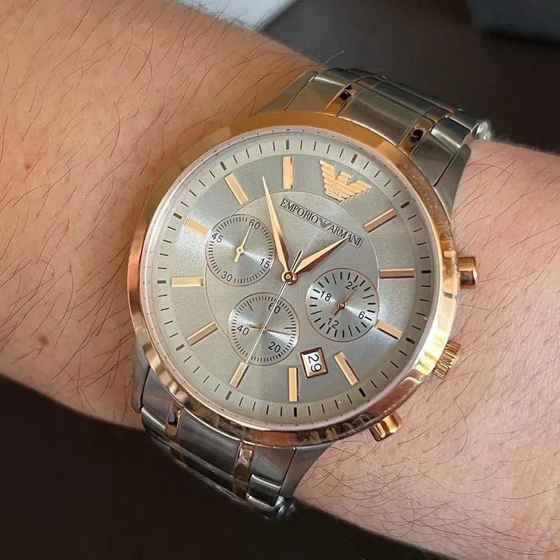 Emporio Armani Renato AR11076 Two-Tone Silver & Yellow-Gold Chronograph Men’s Watch| Emporio Armani Renato AR11076VERSE