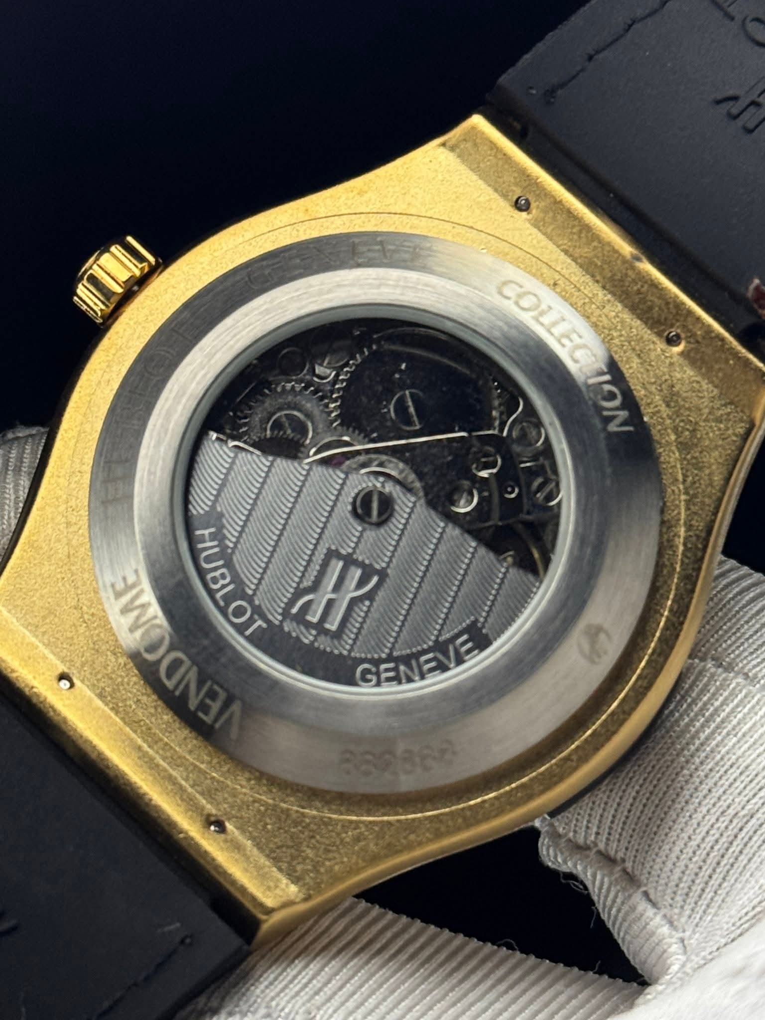 Hublot Automatic Rich Camel - Brown Belt Gold Case Openworked White - Gold Dial AA - VERSE - 