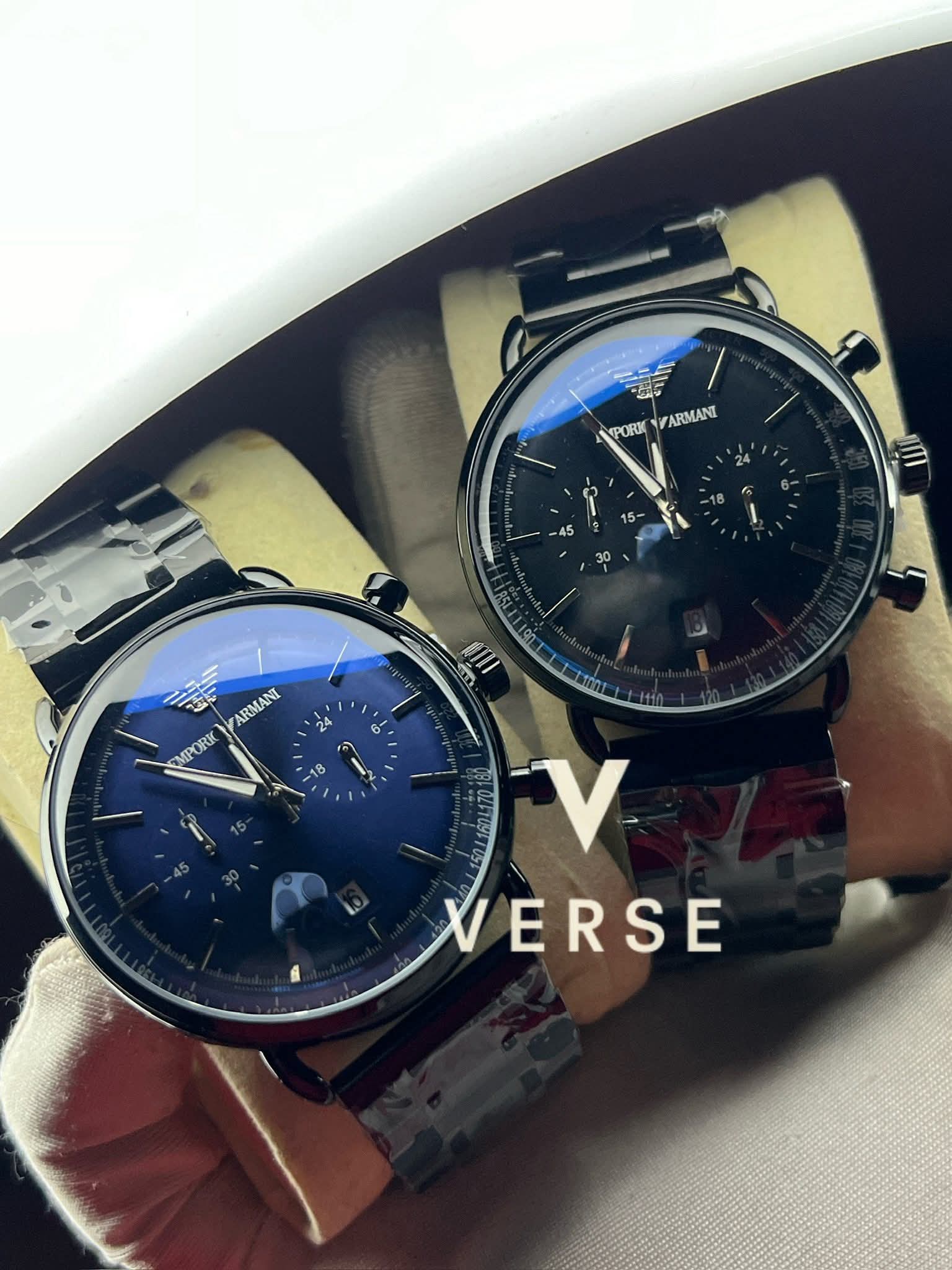 Armani Oval Black Chain Blue Dial AA - VERSE - 
