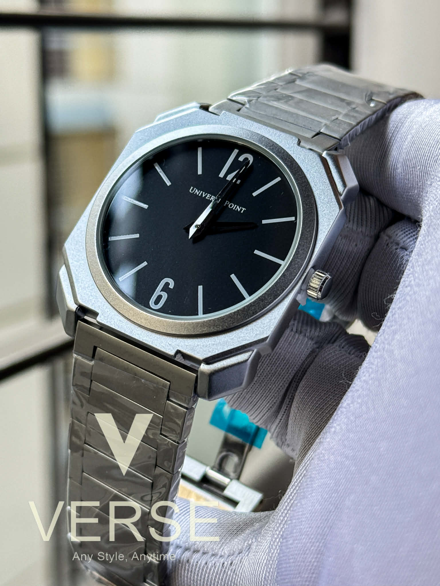 UNIVERSE POINT Ultra Slim Octagonal Stainless Steel Watch – Black Dial | UP3949 - 1205B - VERSE - 