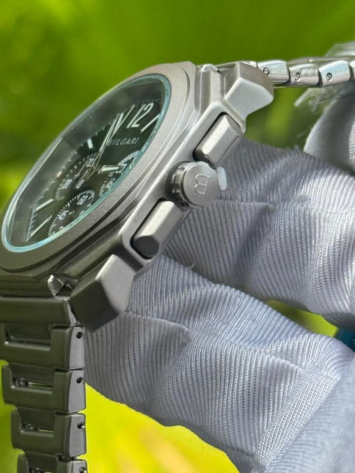 Bvlgari Octo Finissimo Chronograph Matte Silver Chain Black Dial AA - VERSE - 