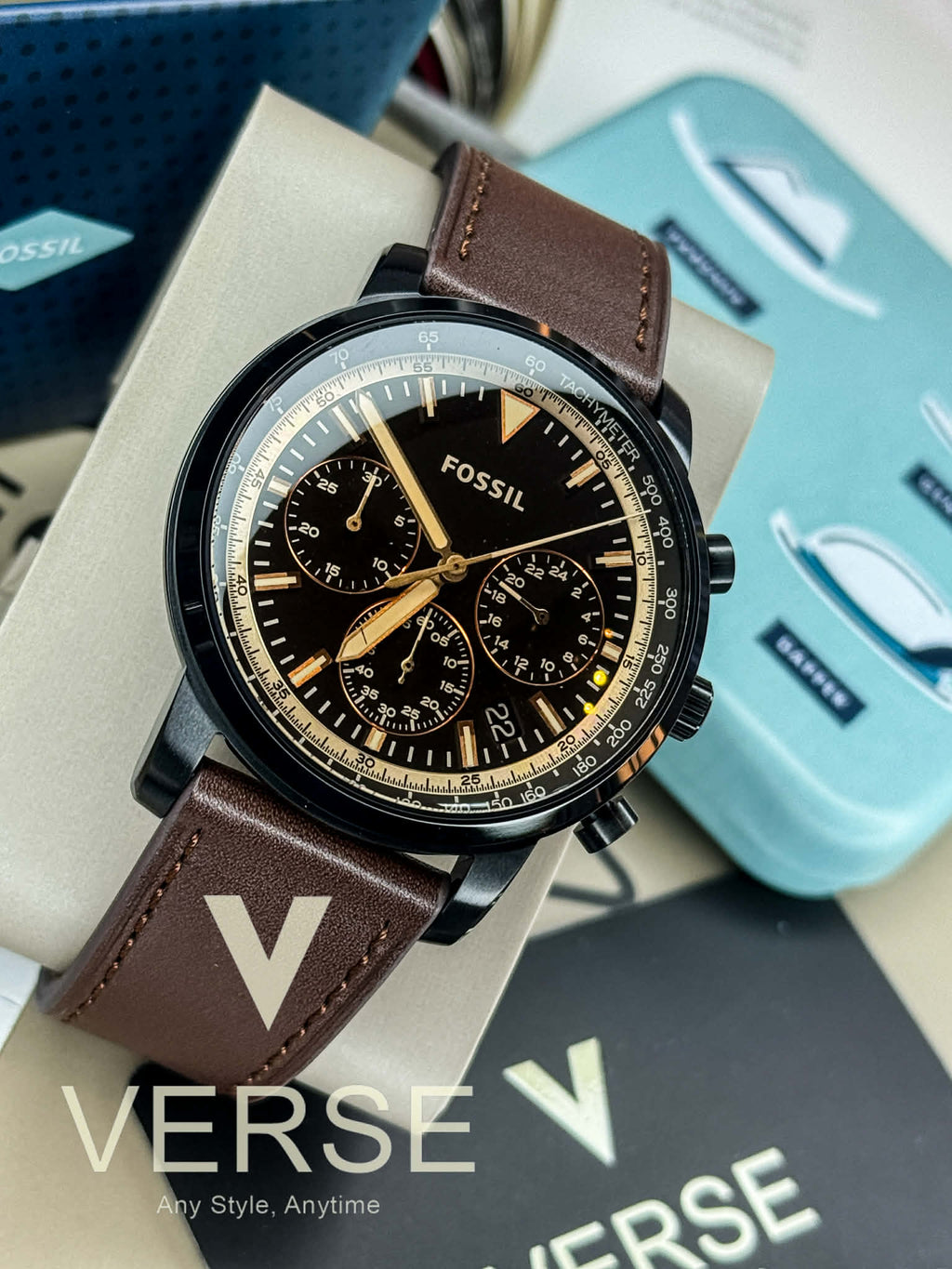 Fossil FS5529 Goodwin Chronograph Black Dial Brown Leather Men’s Watch | Fossil FS5529 - VERSE - 