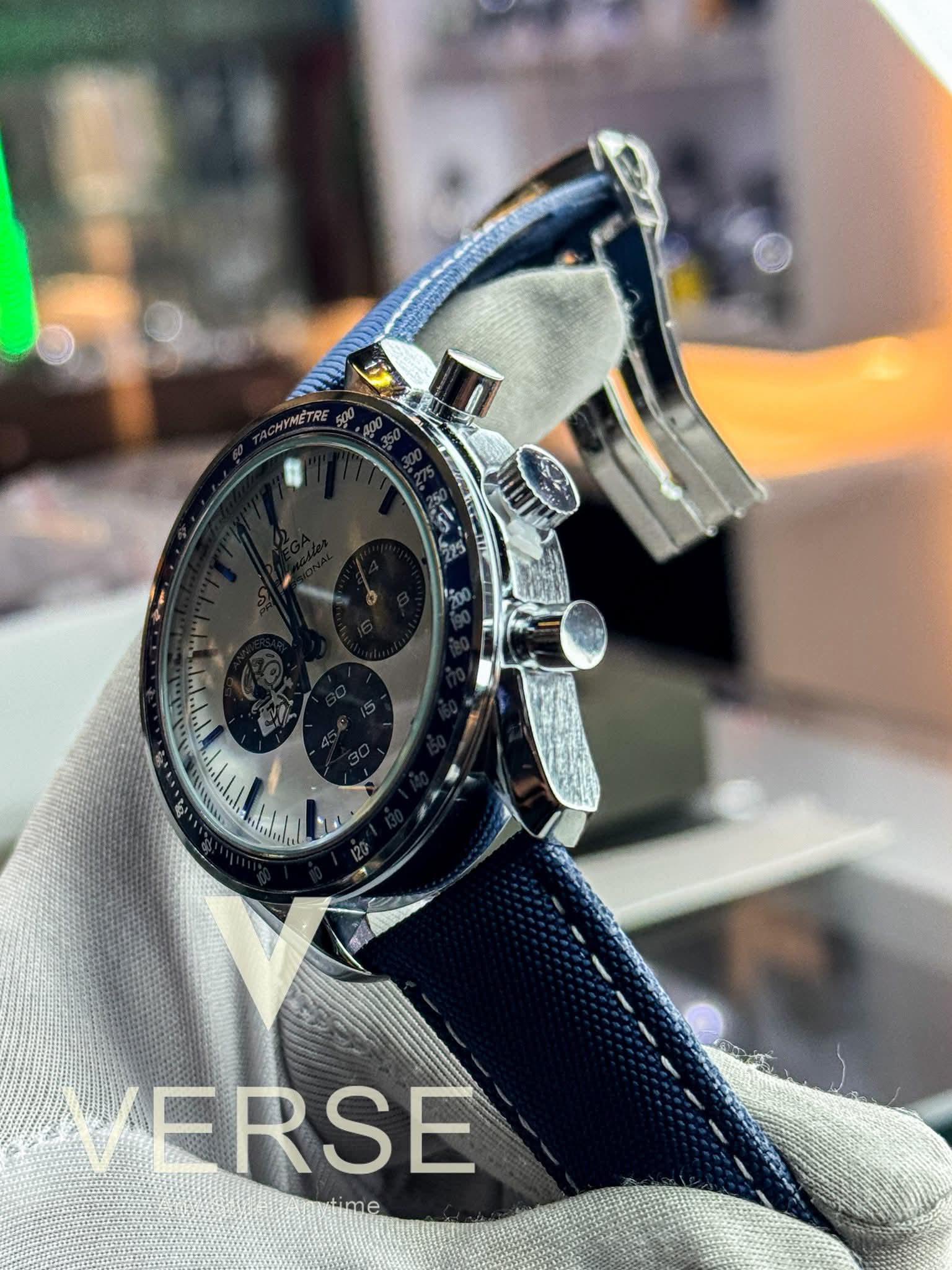 Omega Speedmaster “Silver Snoopy Award” 50th Anniversary | Silver - White Dial – Blue Nylon Strap - VERSE - 