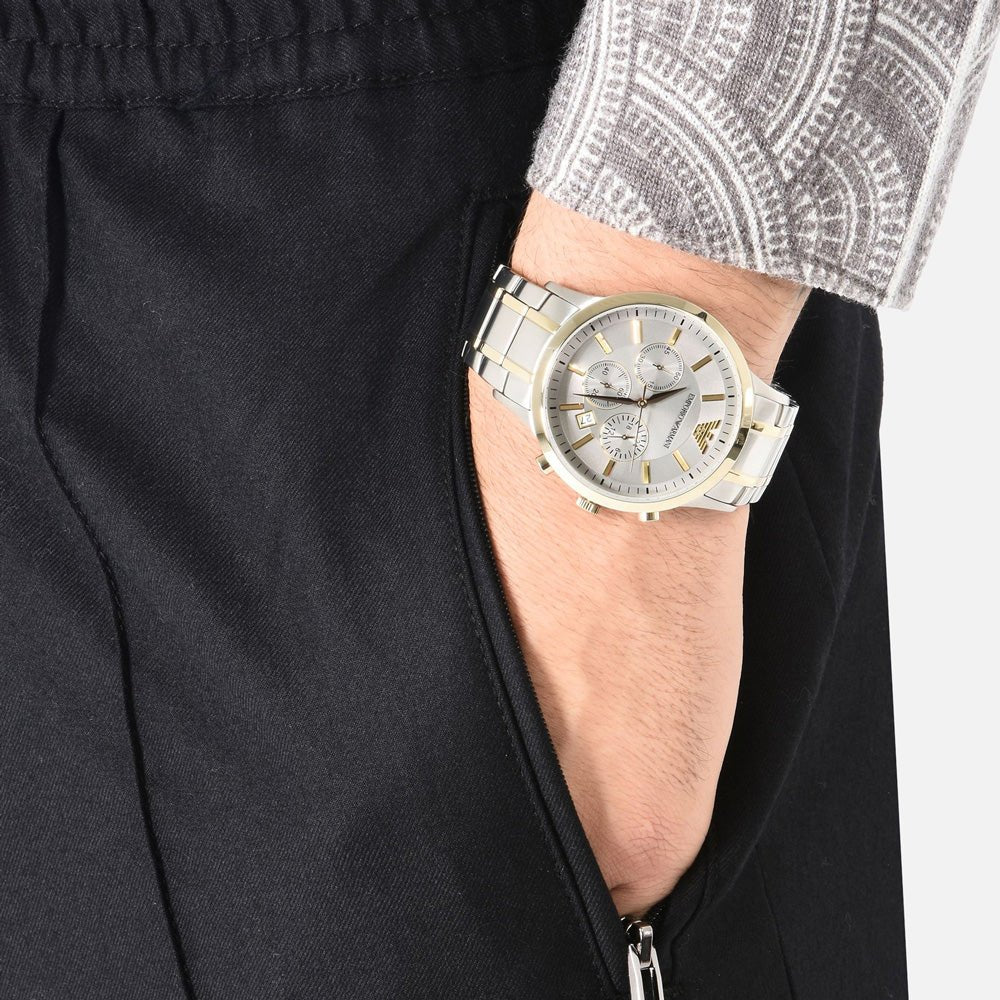 Emporio Armani Renato AR11076 Two-Tone Silver & Yellow-Gold Chronograph Men’s Watch| Emporio Armani Renato AR11076VERSE