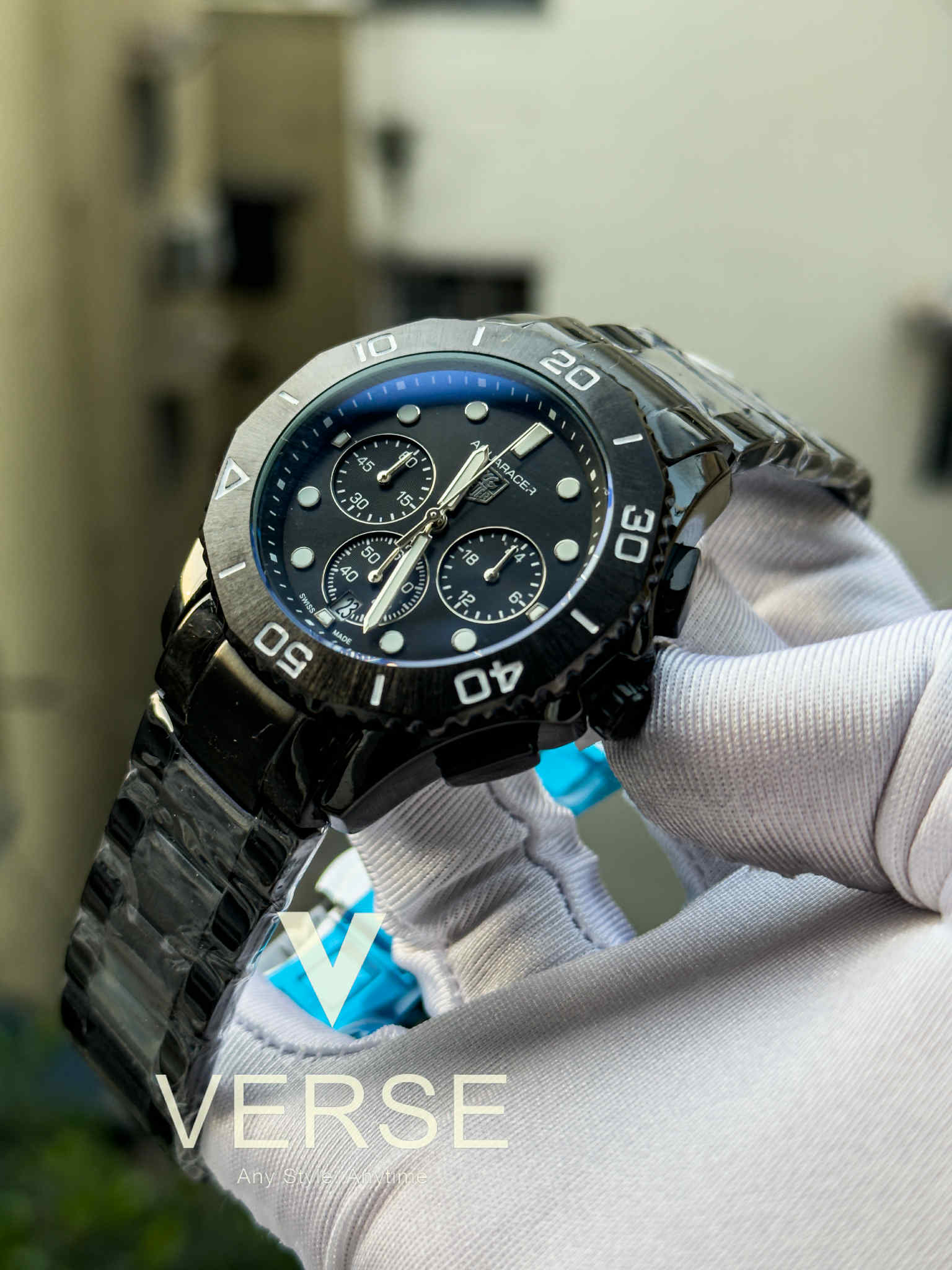 TAG Heuer Aquaracer Chronograph Full Black Chain AA - VERSE - 