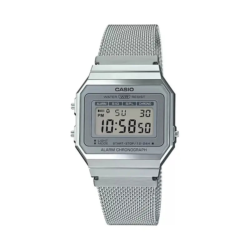 Casio Vintage A700WM - 7ADF Digital Silver Dial Mesh Band Unisex Watch | Casio A700WM - 7ADF - VERSE - 