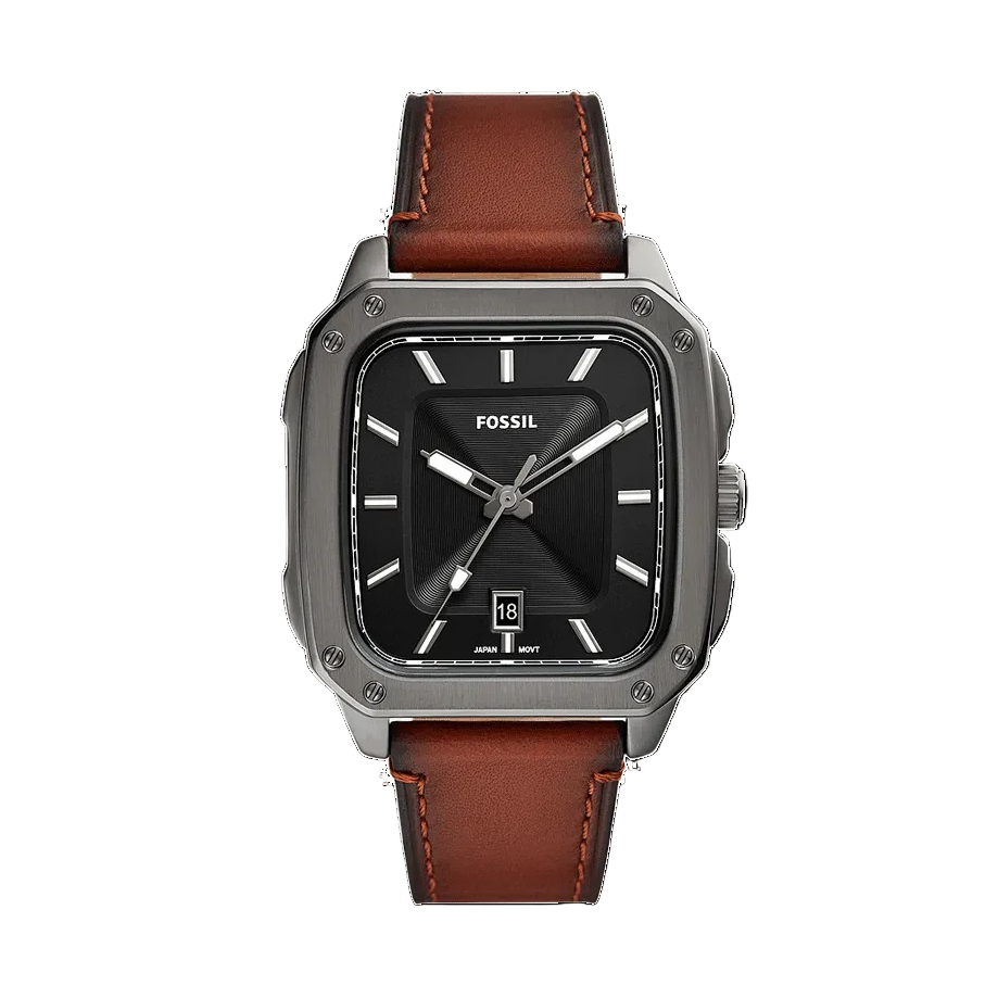 Fossil Inscription Three-Hand Date Anthracite Black Dial Brown Leather Men's Watch | Fossil FS5934
