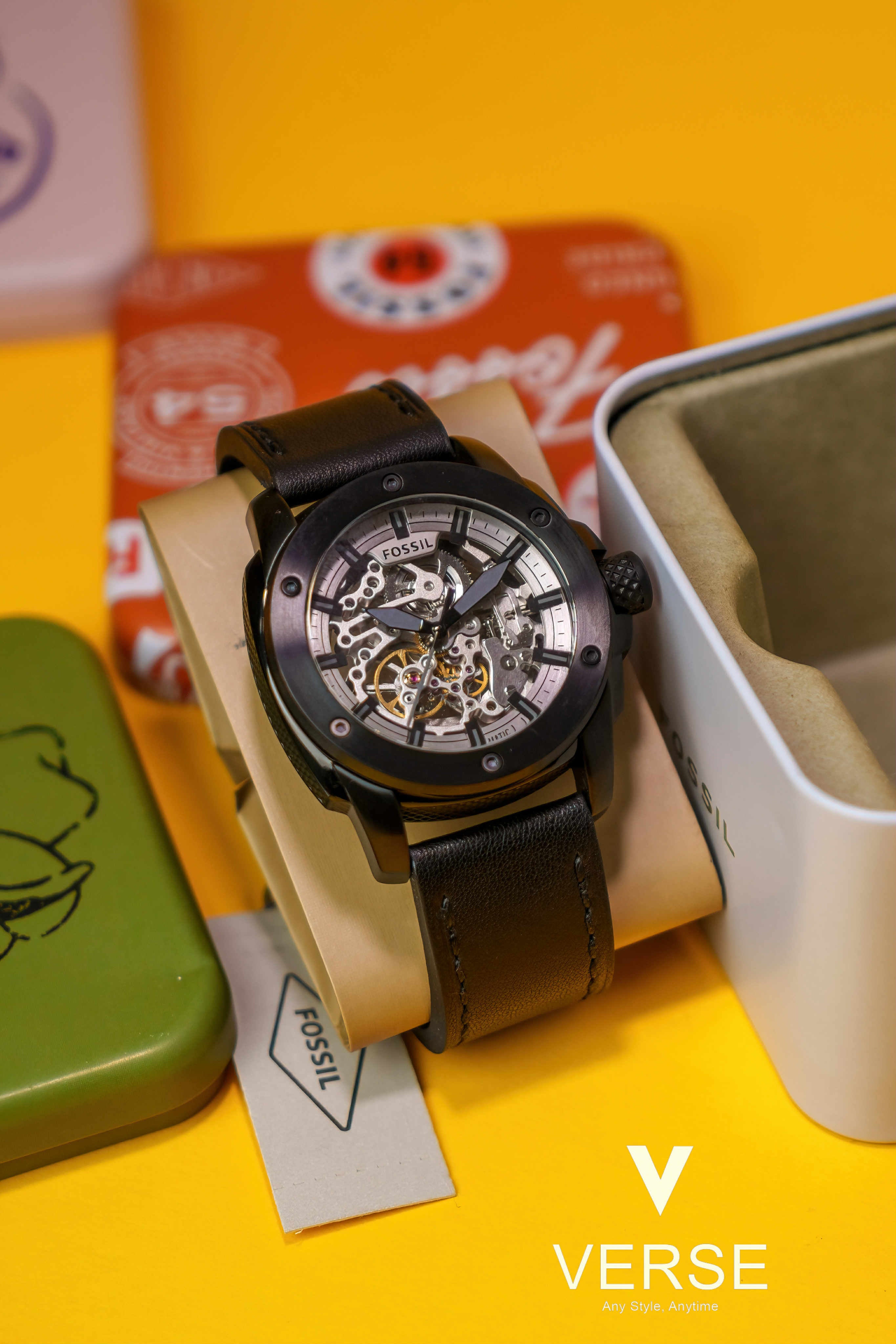 Fossil Modern Machine ME3134 Men’s 45 mm Automatic Skeleton Watch – Black Leather - VERSE - 