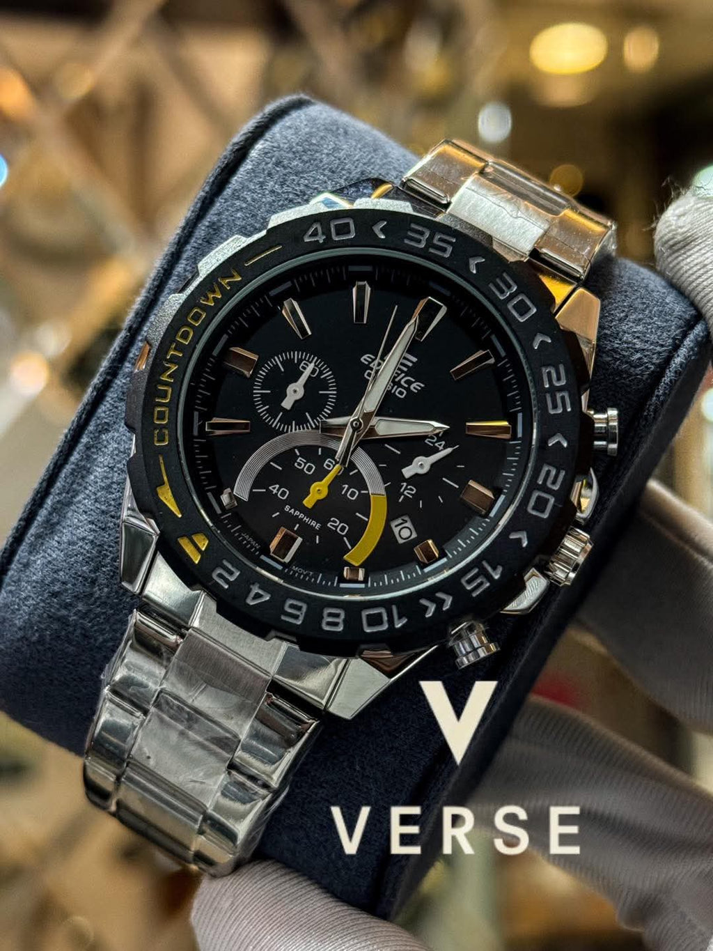 Casio Edifice 566DB Silver Chain Black - Yellow Bezel - Dial AA - VERSE - 