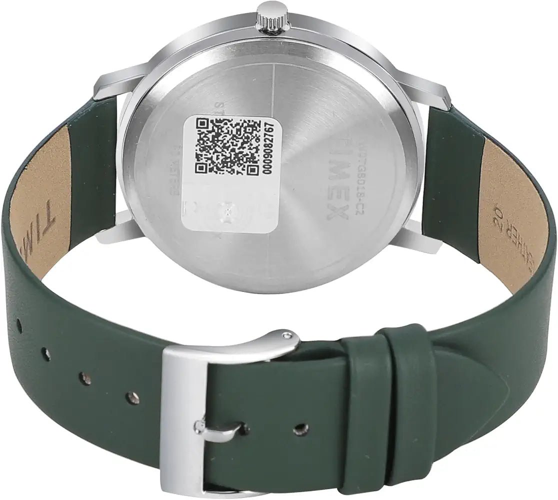 Timex Classics TW0TG8018 Men’s Analog Watch – Black Dial, Green Leather Strap| Timex Classics TW0TG8018 - VERSE - 