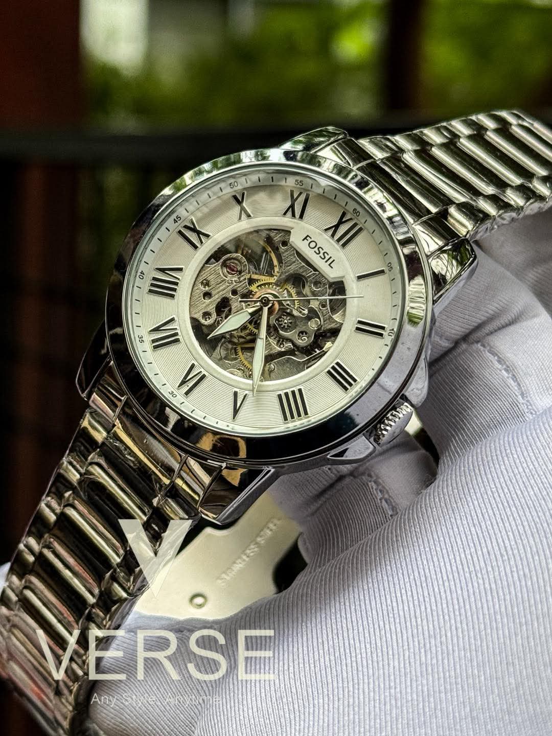 Fossil Automatic Silver Chain White Dial Clip AA - VERSE - 