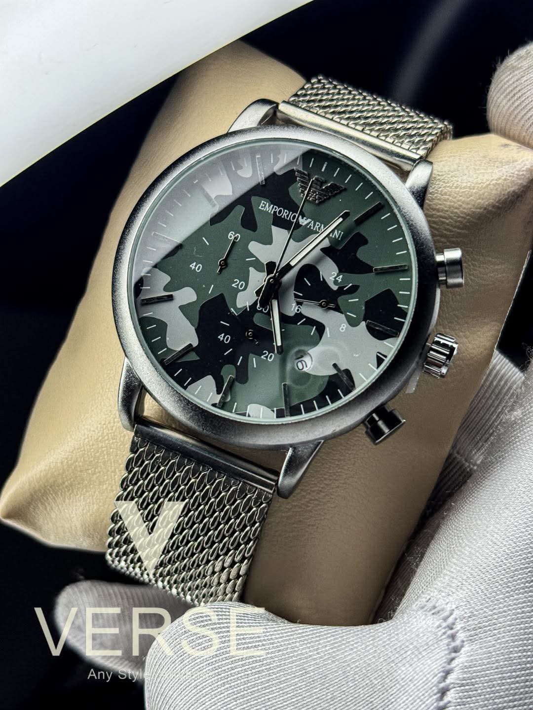 Armani Luigi Chronograph Mesh Chain Camouflage Dial AA - VERSE - 
