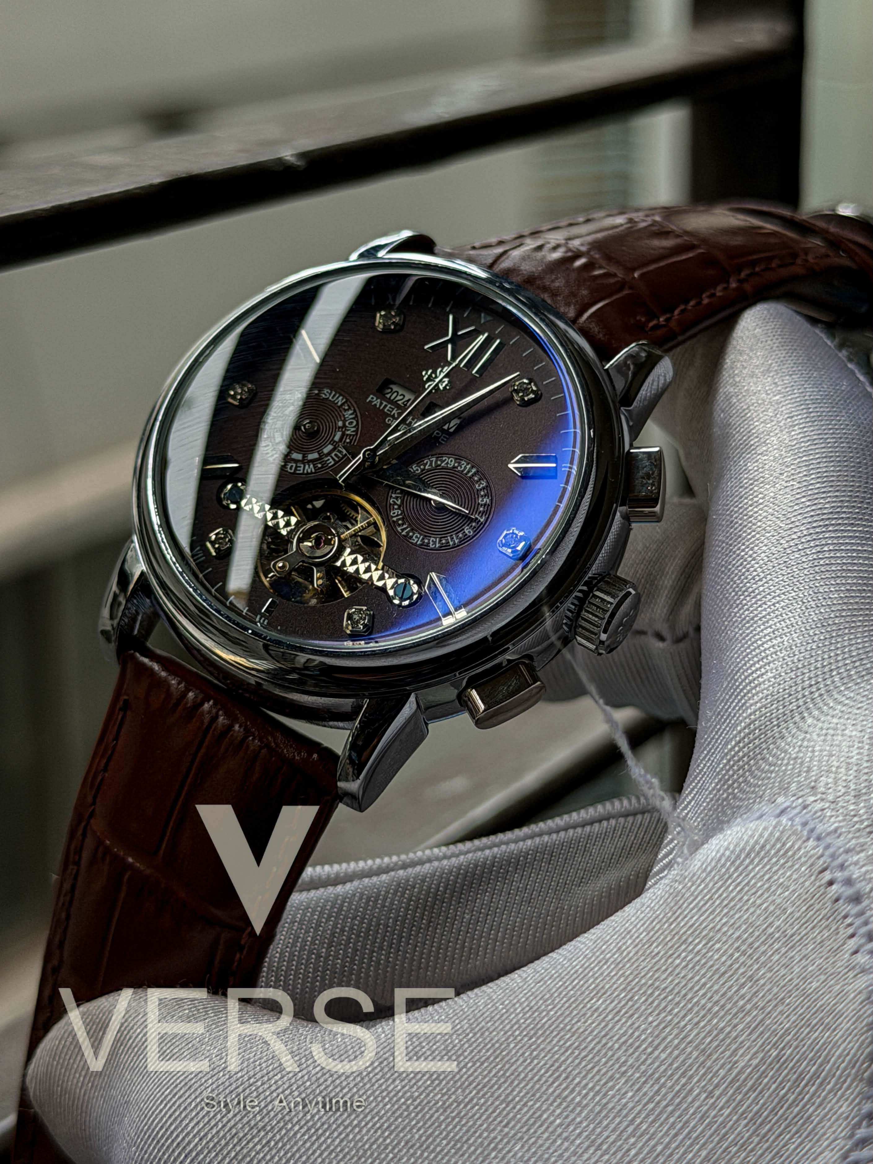 Patek Philippe Grand Flywheel Complication Automatic | Chocolate Brown Dial Tan Brown Leather - ( Semi Triple A )