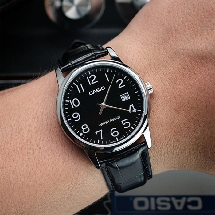 Casio MTP - V002L - 1BUDF Black Dial Men's Black Leather Watch | Casio MTP - V002L - 1BUDF - VERSE - 