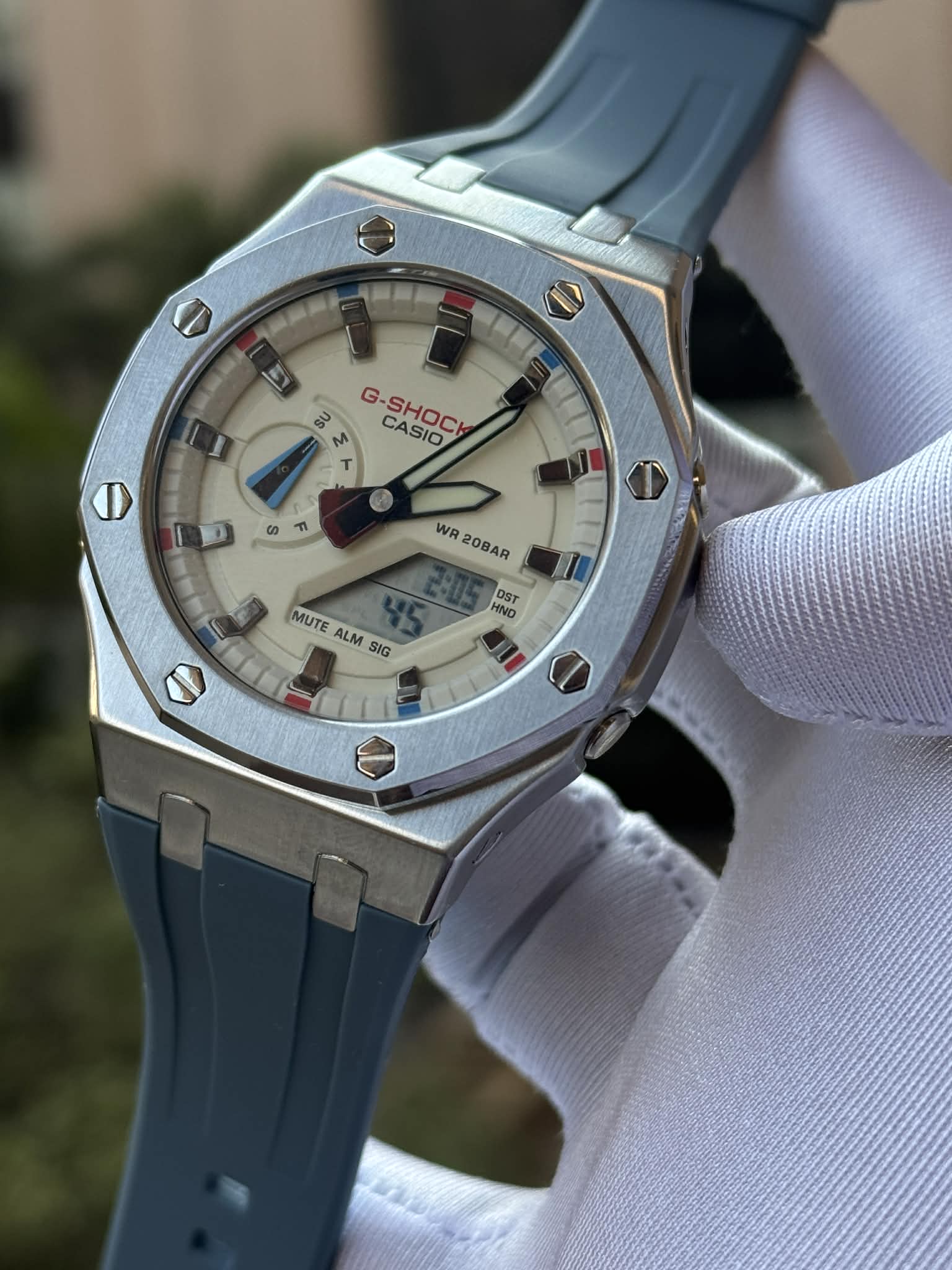 Casio G - Shock GA - 2100 "CasiOak" Modded Slate Blue Belt Cream Dial Triple A - VERSE - 