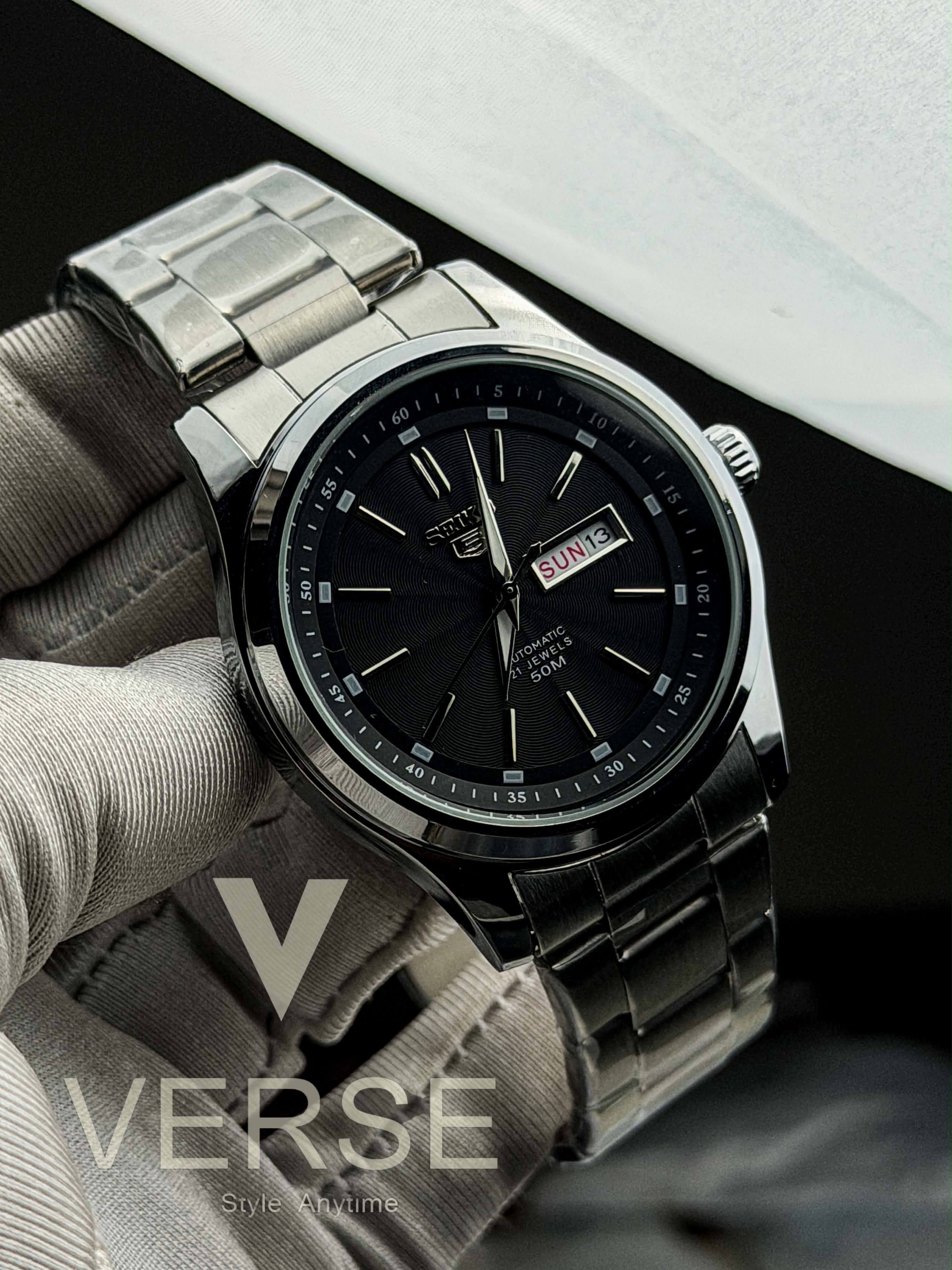 Seiko 5 SNKM87K1 "DressKX" Quartz | Sun Black Dial - ( Double A )