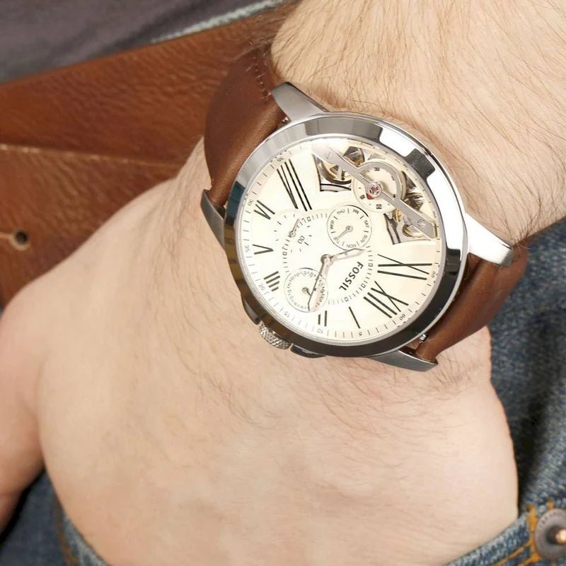 Fossil ME1144 Grant Twist Hybrid Multifunction Beige Dial Brown Leather Men's Watch | Fossil ME1144 - VERSE - 