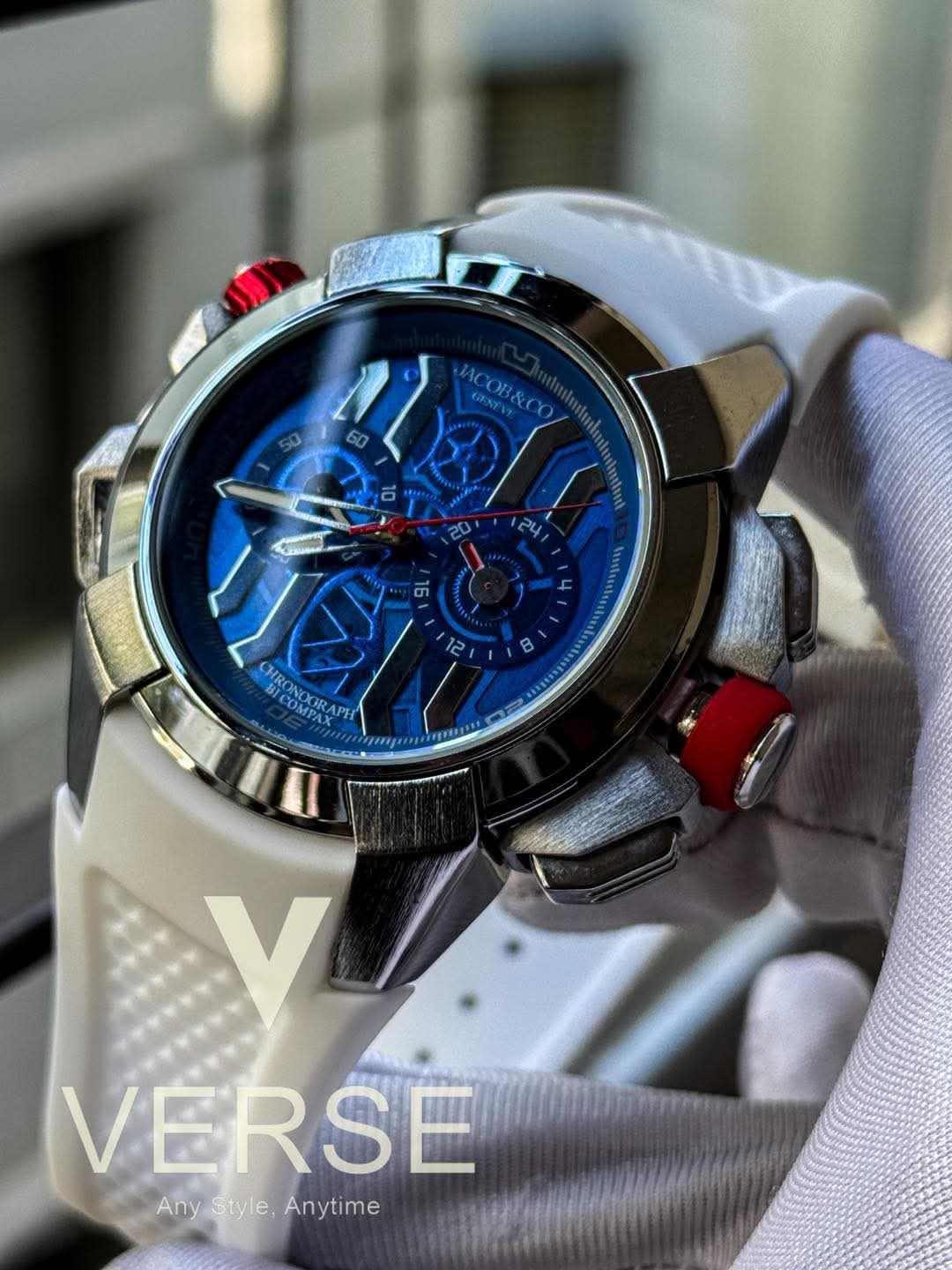 JACOB & CO EPICxCHRONO White Belt Blue Dial AA - VERSE - 