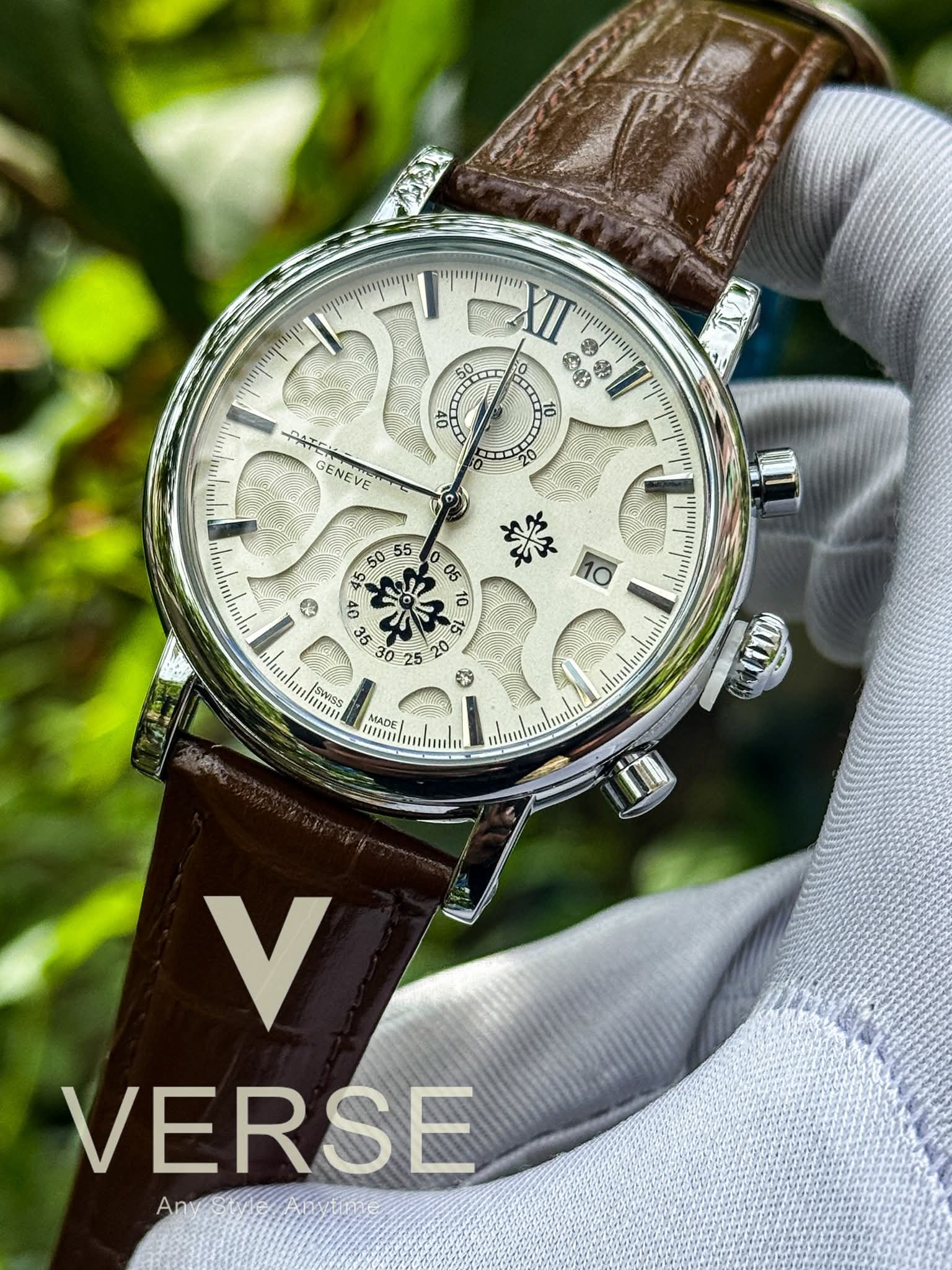 Patek Philippe Chronograph Brown Belt White Dial AA - VERSE - 