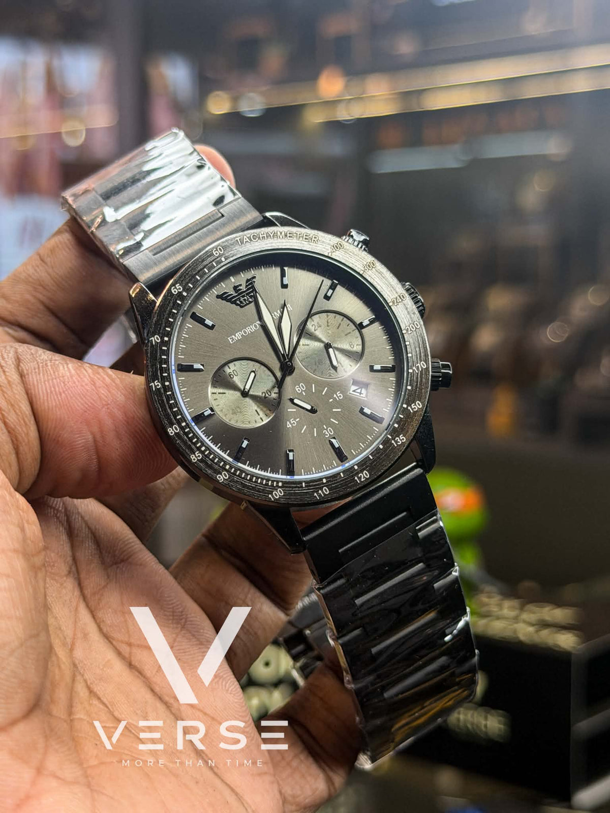 Emporio Armani Mario Chronograph | Champagne Grey Dial Black Tone - ( Double A )