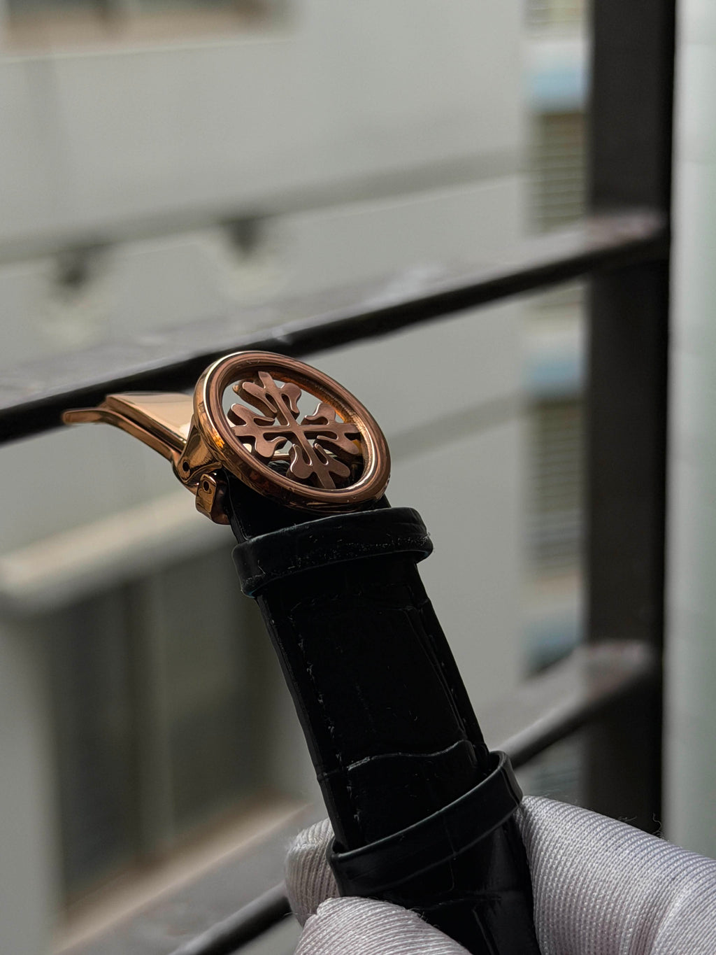 Patek Philippe Grand Flywheel Complication Automatic | Black Dial Black Leather Rose Gold Case - ( Semi Triple A )