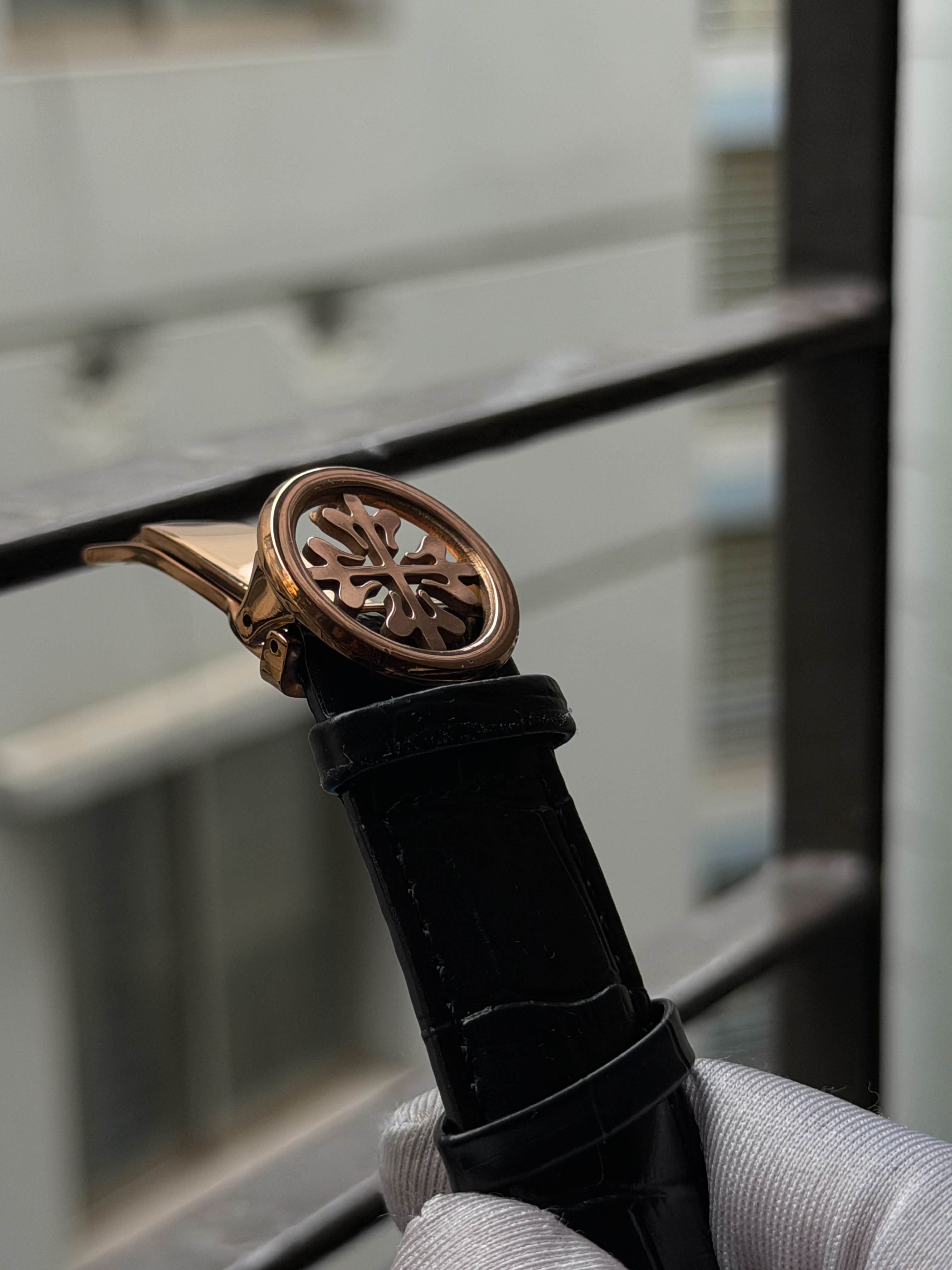 Patek Philippe Grand Flywheel Complication Automatic | Black Dial Black Leather Rose Gold Case - ( Semi Triple A )