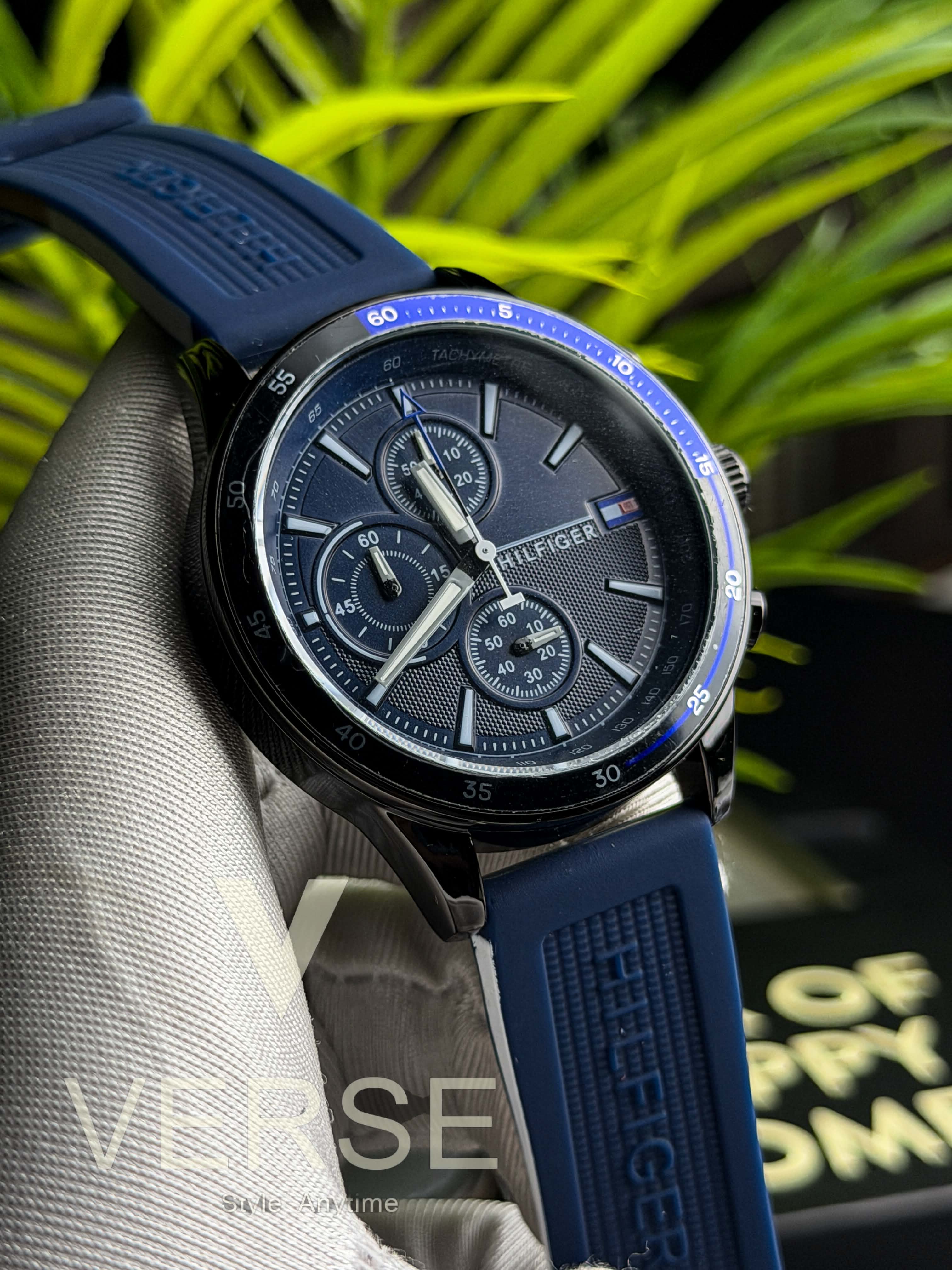 Tommy Hilfiger Bank Chronograph | Nautical Blue Dial Nautical Blue Silicone Strap - ( Double A )