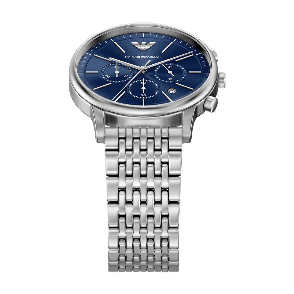 Emporio Armani Minimalist Chronograph Navy Blue Dial Stainless Steel Men's Watch | Emporio Armani AR11771