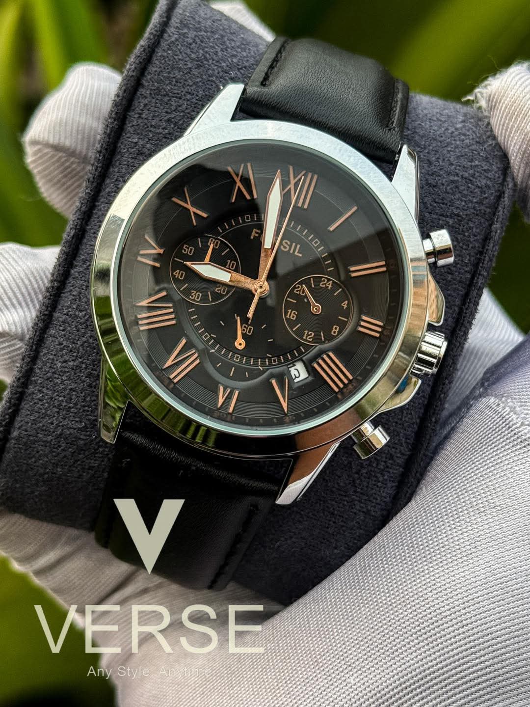 Fossil Grant Chronograph Black Belt Rose Gold Digits AA - VERSE - 