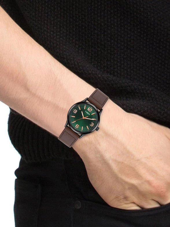Timex TWTG65SM02 Men’s Analog Watch – Green Dial, Brown Leather Strap| Timex TWTG65SM02 - VERSE - 