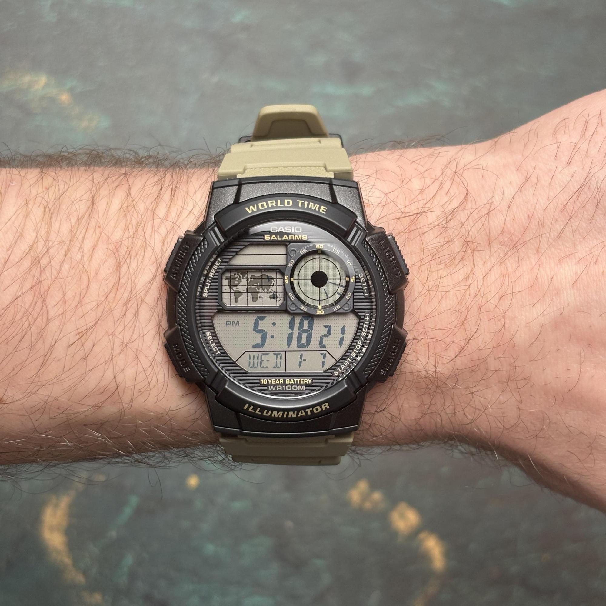 Casio AE - 1000W - 5AV 100M Men's Digital Khaki Resin Band Watch | Casio AE - 1000W - 5AV - VERSE - 