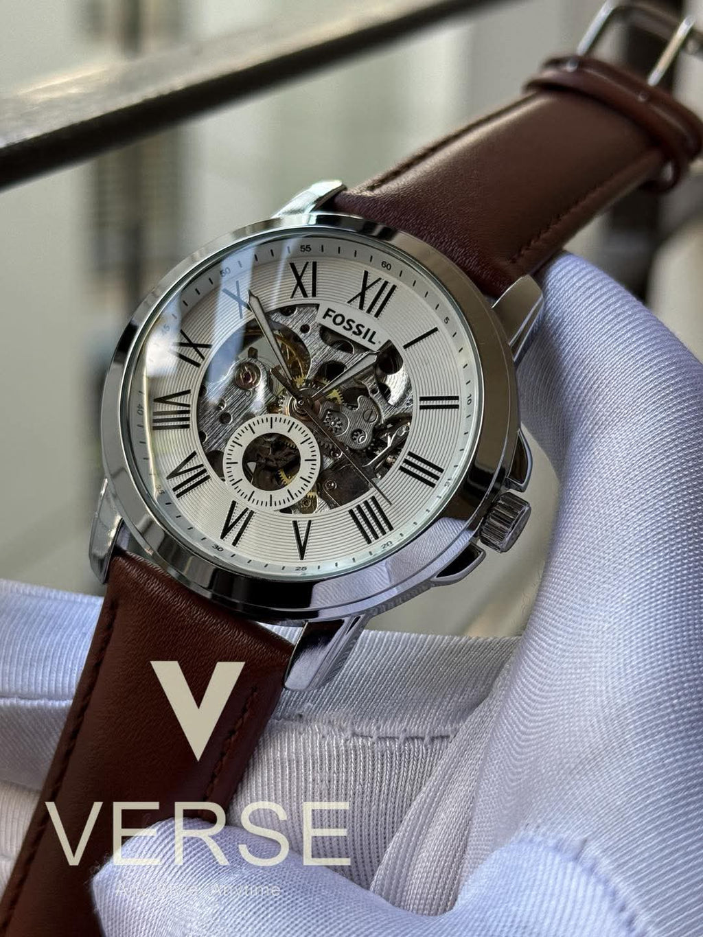 Fossil Grant Automatic Brown Belt White Dial AA - VERSE - 