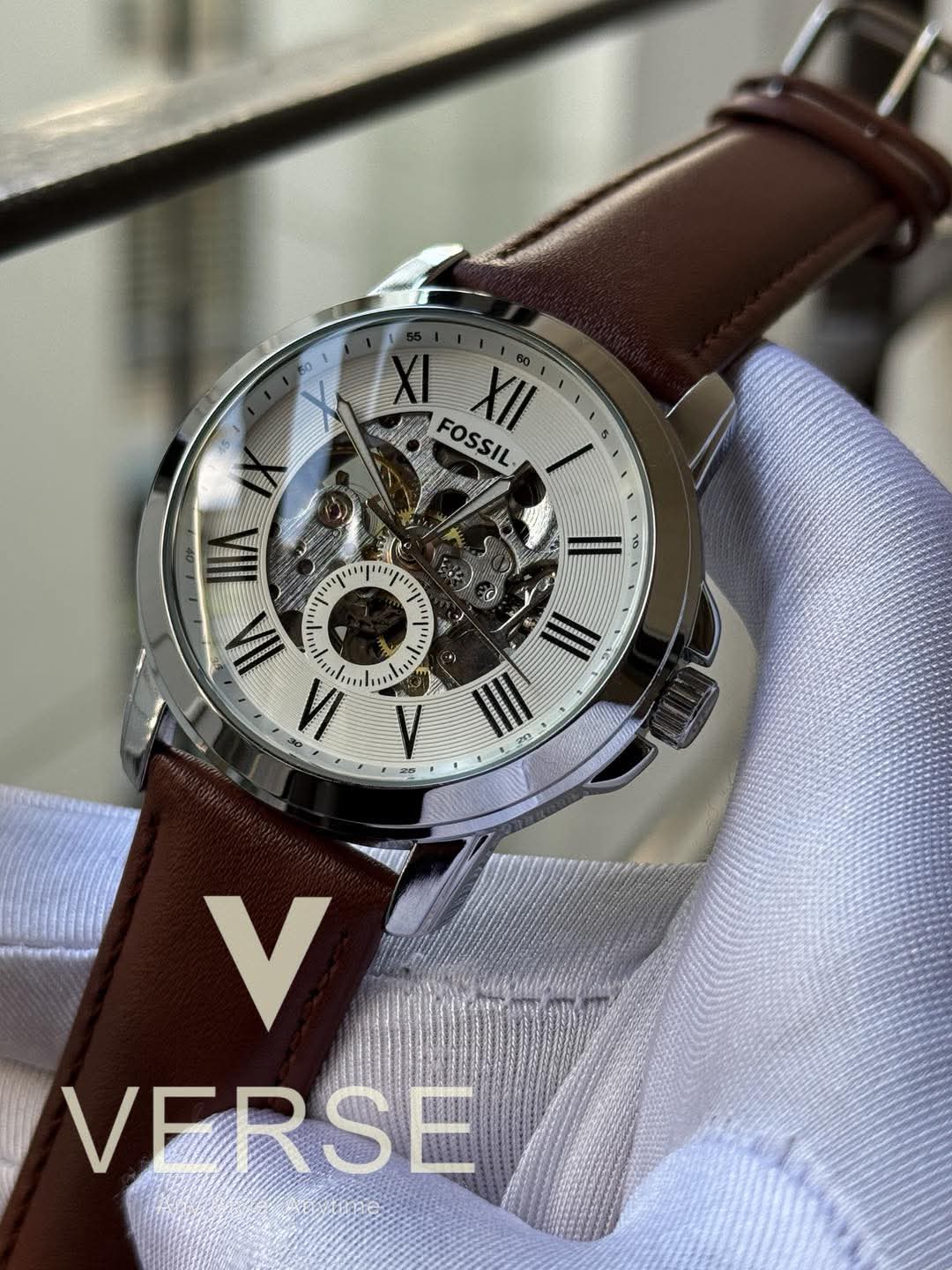 Fossil Grant Automatic Brown Belt White Dial AA - VERSE - 