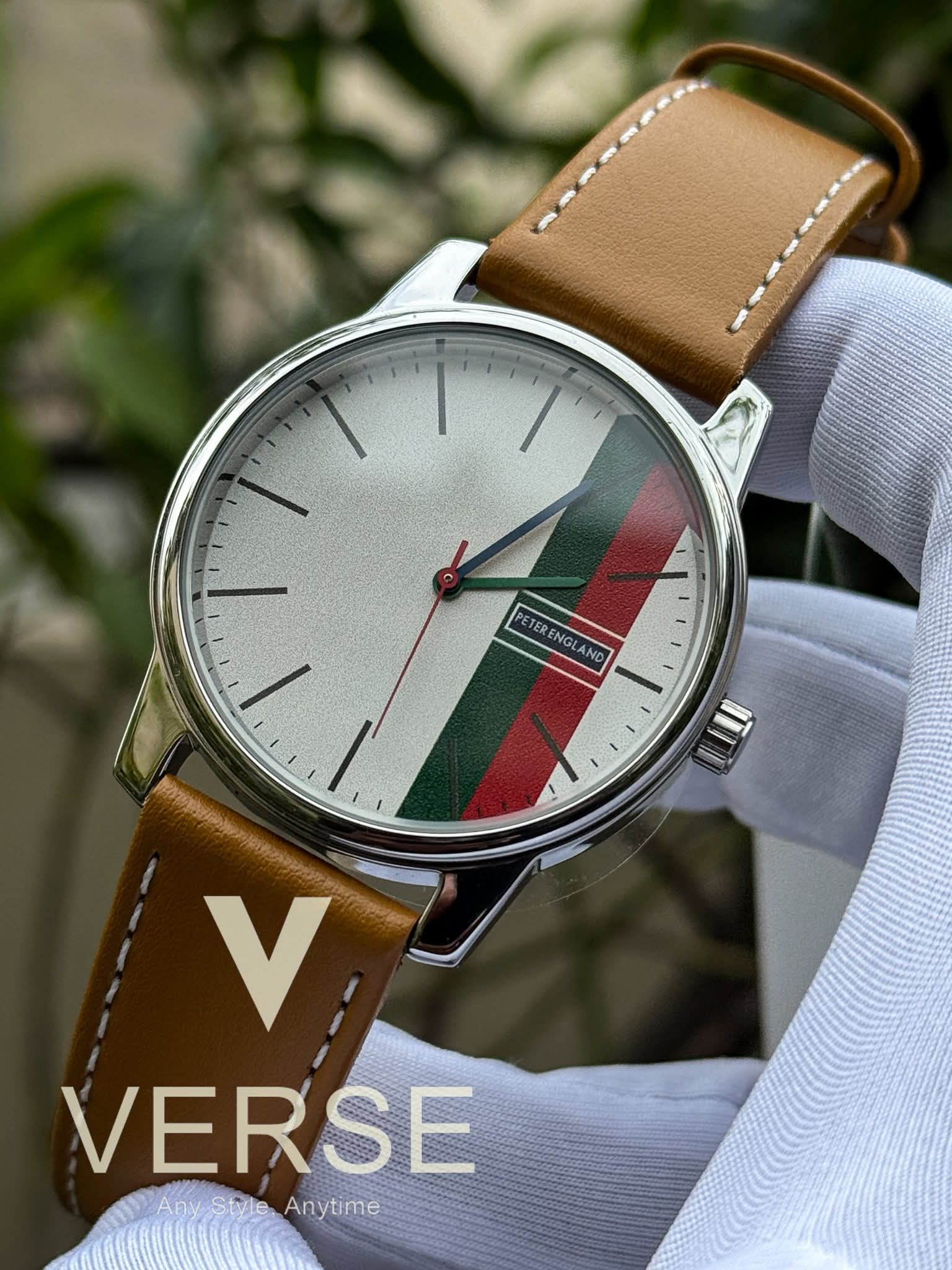 Peter England PE000006A Men’s Analog Watch White & Silver Dial, Tan Leather Strap| Peter England PE000006A - VERSE - 